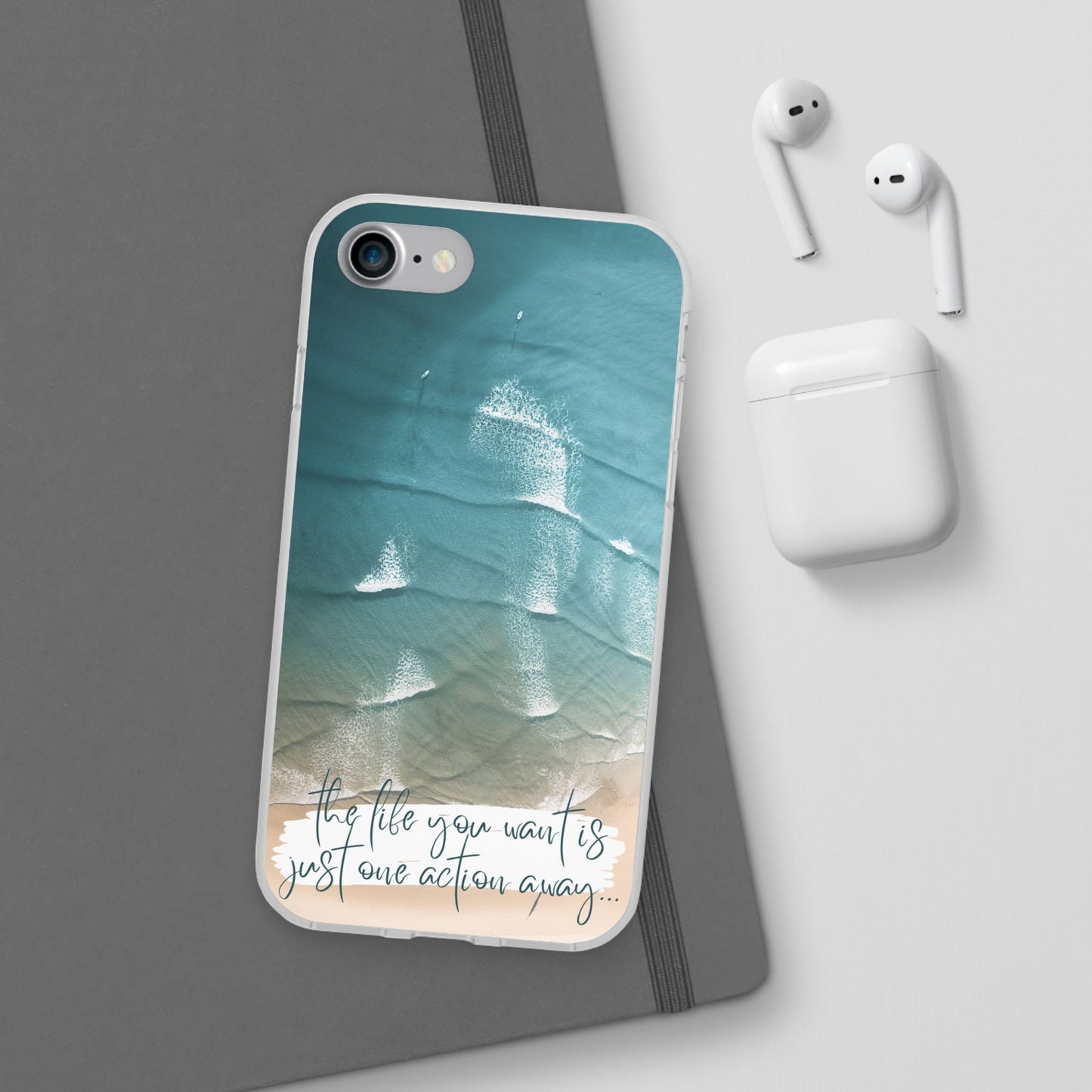Ocean Waves Inspirational Phone Case, Beach Flexi Case, Life Quote Accessory, Coastal Decor, Gift