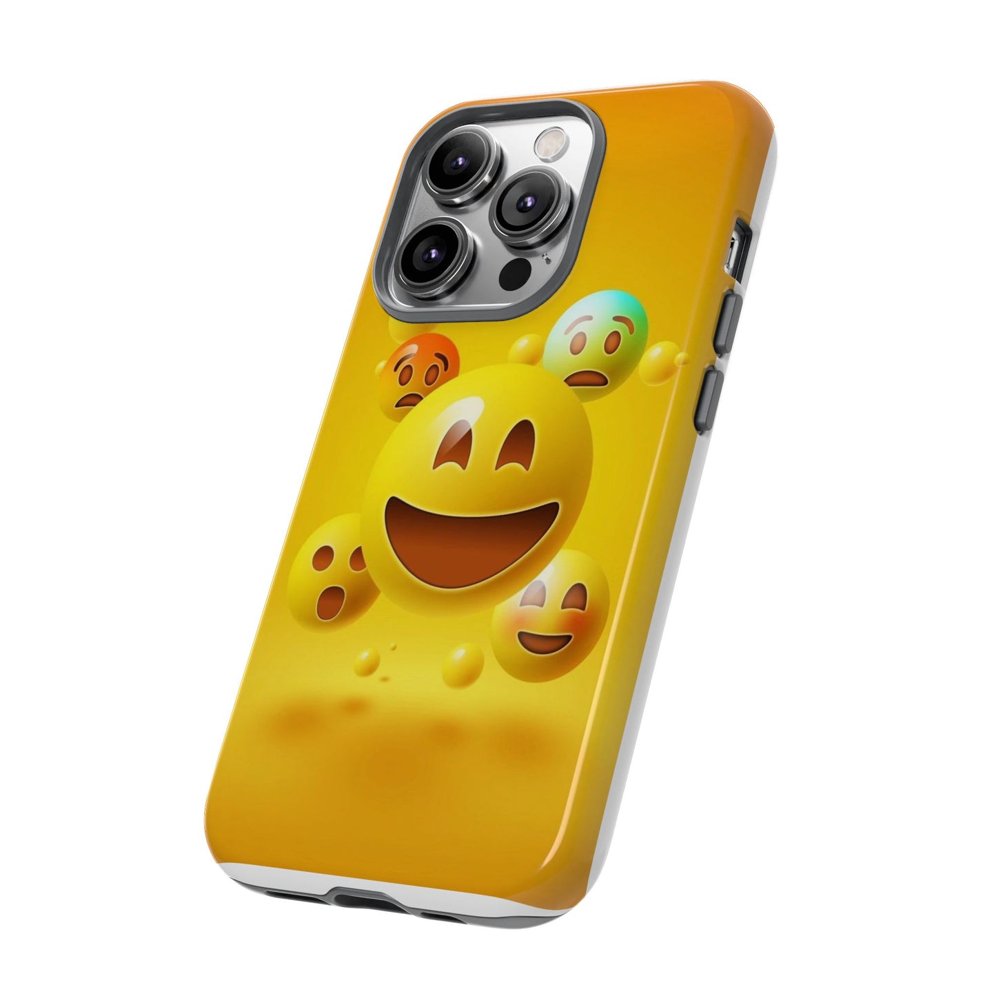 Smiley Face Phone Case, Fun Emoji Phone Cover, Durable Tough Case, Gift for Friends, Bright Yellow Accessory
