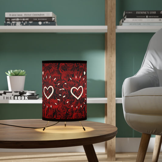Tripod Lamp with Romantic Rose Design, Red Floral Home Decor, Boho Lighting, Unique Gift for Her, Valentine's Day Decor, Bedroom Accent