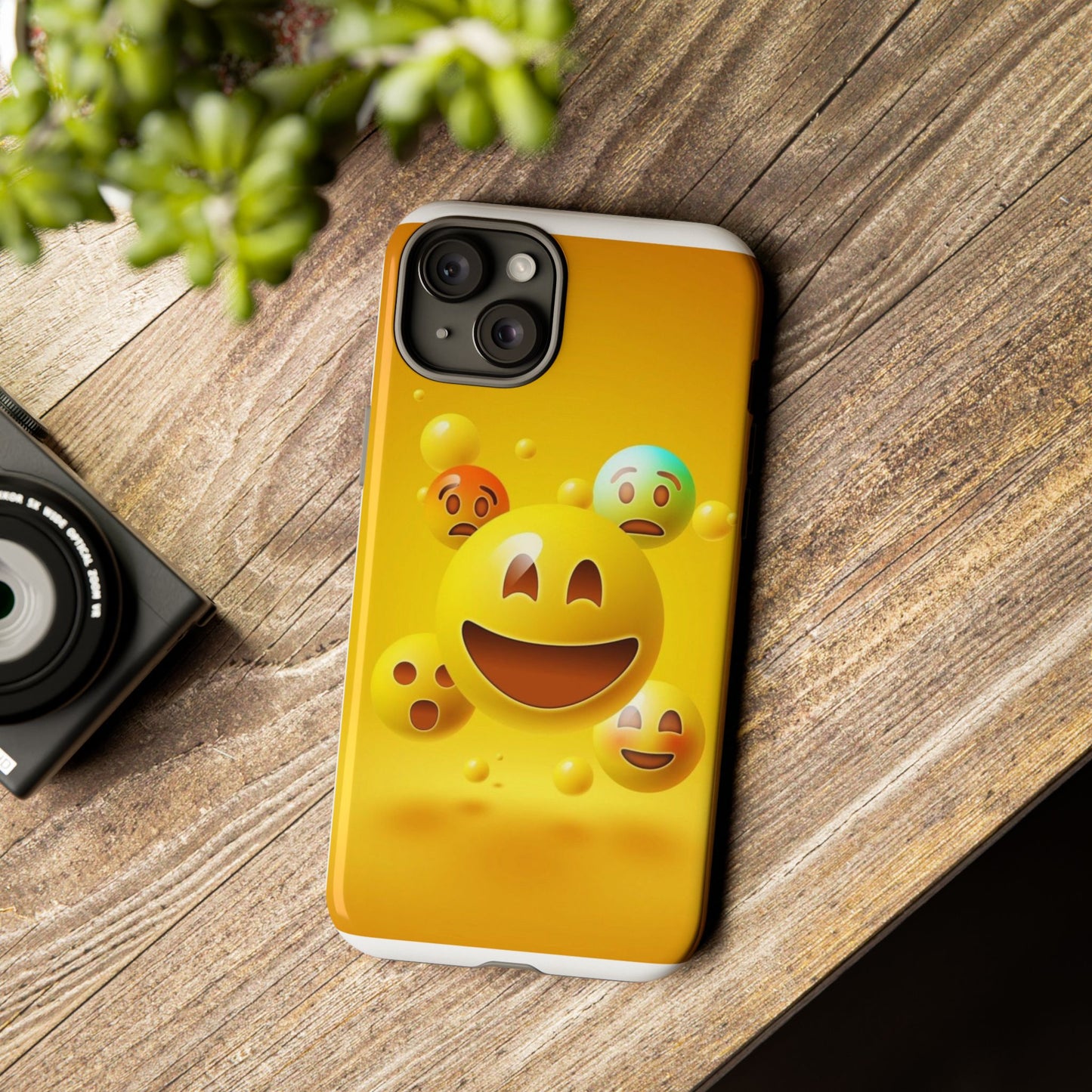 Smiley Face Phone Case, Fun Emoji Phone Cover, Durable Tough Case, Gift for Friends, Bright Yellow Accessory