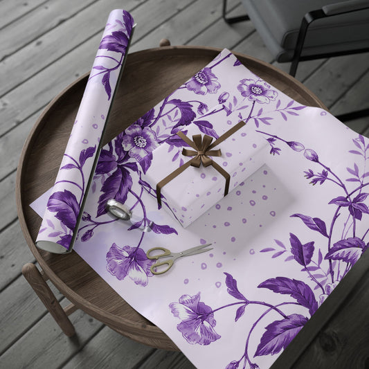 Elegant Floral Wrapping Paper, Luxury Gift Wrap, Purple Floral Design, Birthday, Wedding, Holiday Gift Wrap, Eco-friendly