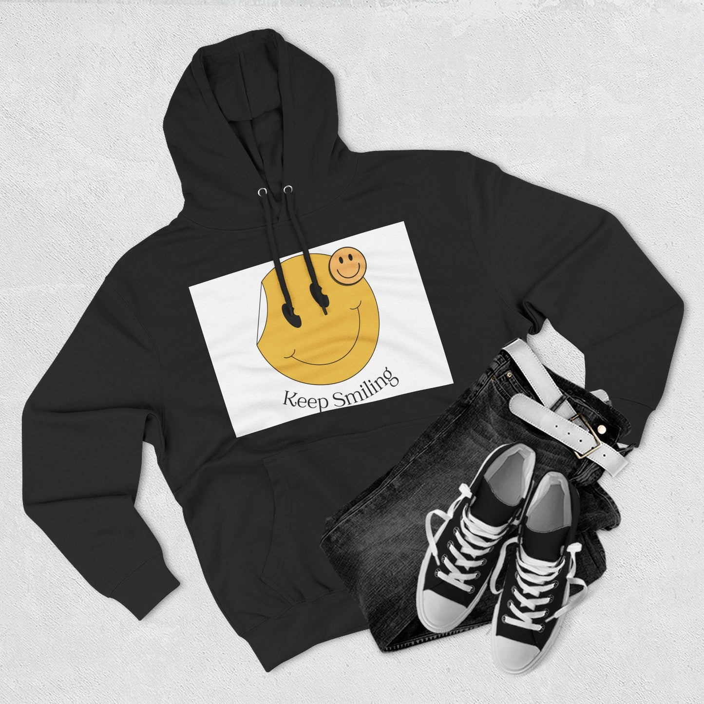 Happy Vibes Fleece Hoodie, Cozy Gift, Keep Smiling Hoodie, Casual Wear, Trendy Sweatshirt, Unisex Fashion