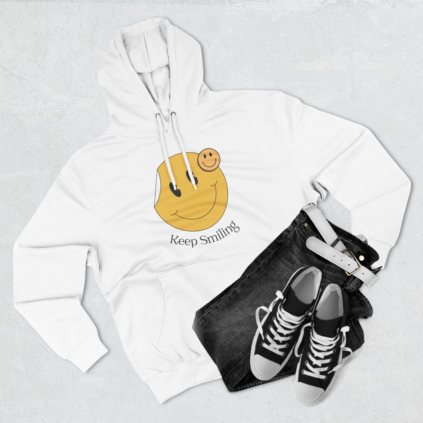 Happy Vibes Fleece Hoodie, Cozy Gift, Keep Smiling Hoodie, Casual Wear, Trendy Sweatshirt, Unisex Fashion
