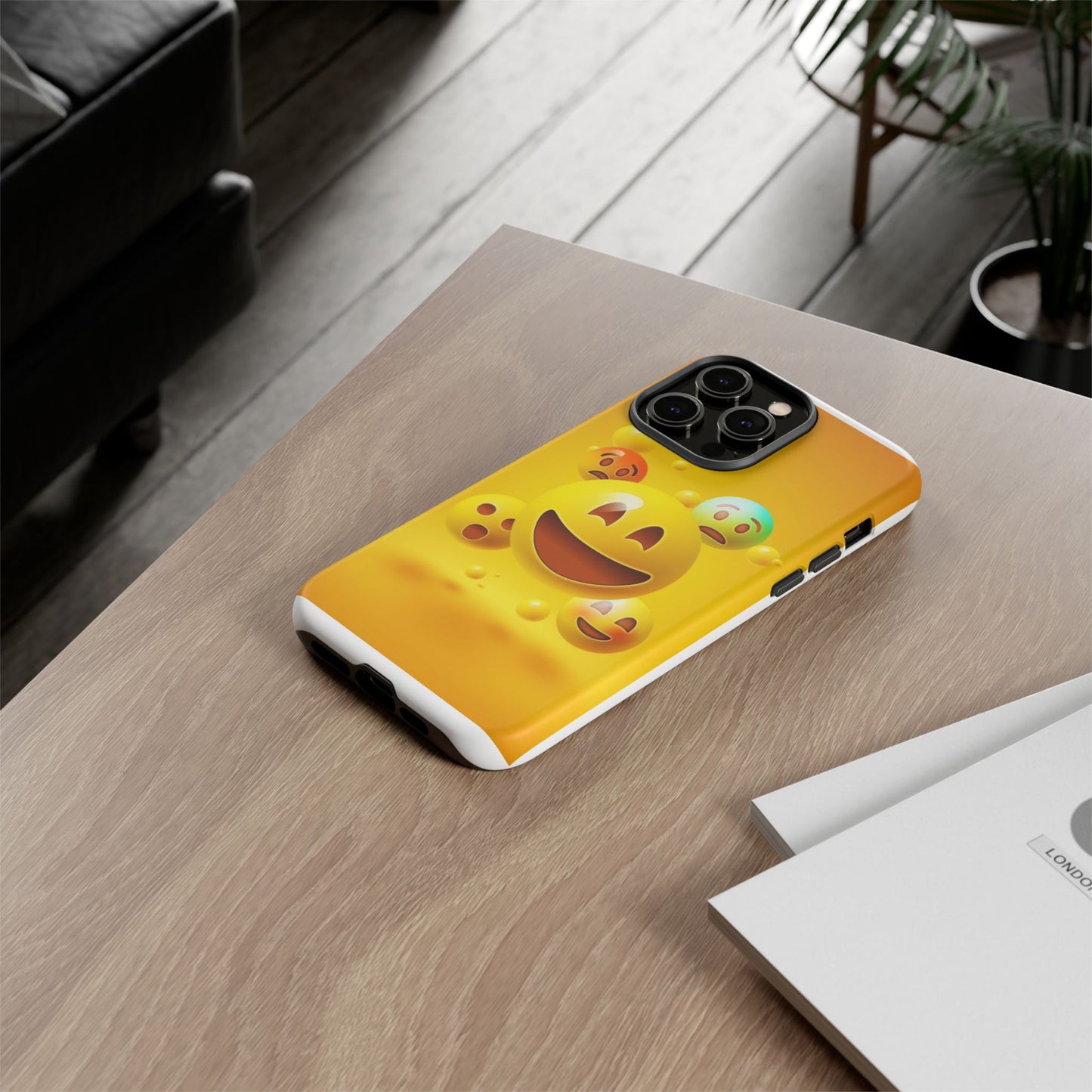 Smiley Face Phone Case, Fun Emoji Phone Cover, Durable Tough Case, Gift for Friends, Bright Yellow Accessory
