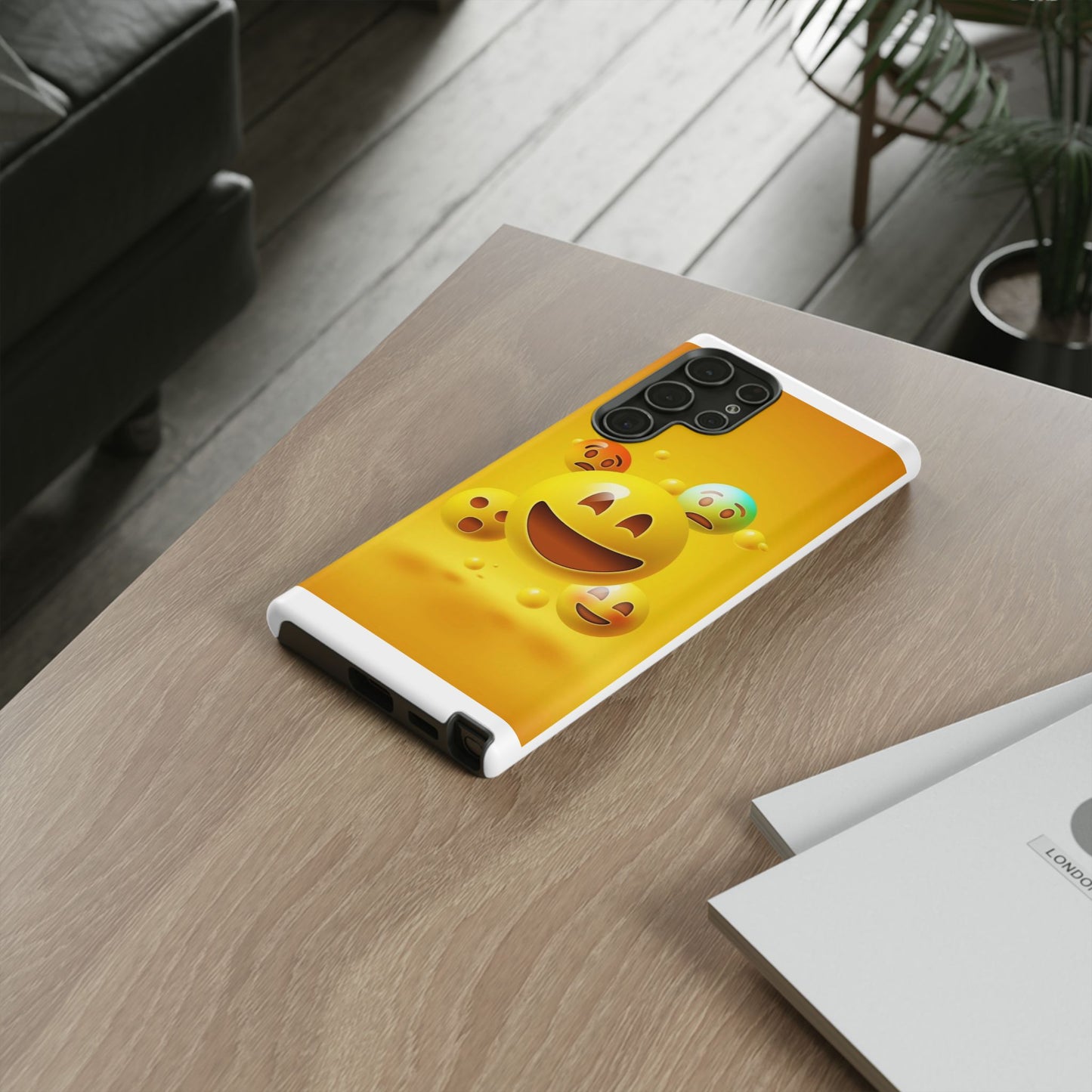 Smiley Face Phone Case, Fun Emoji Phone Cover, Durable Tough Case, Gift for Friends, Bright Yellow Accessory