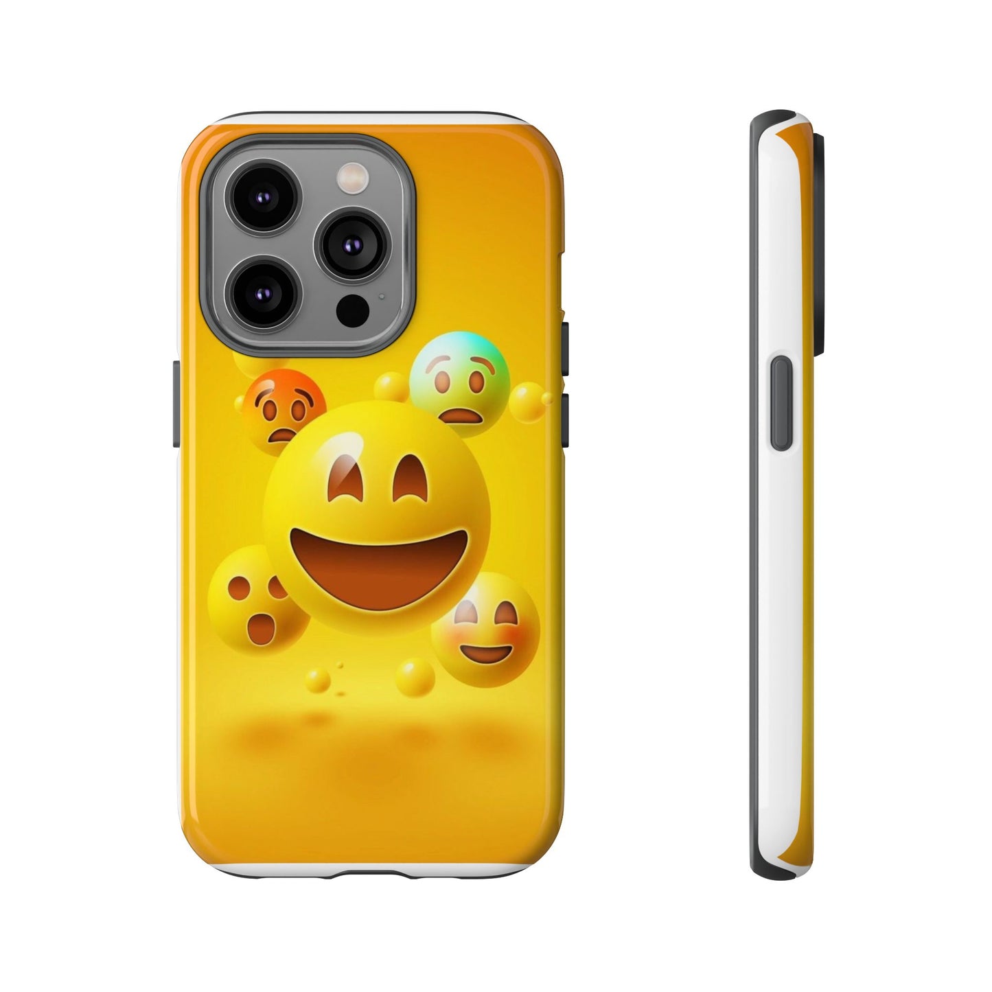 Smiley Face Phone Case, Fun Emoji Phone Cover, Durable Tough Case, Gift for Friends, Bright Yellow Accessory
