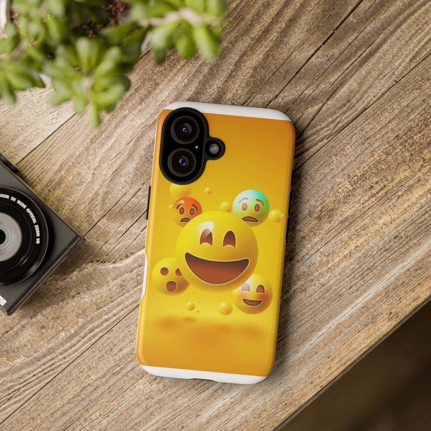 Smiley Face Phone Case, Fun Emoji Phone Cover, Durable Tough Case, Gift for Friends, Bright Yellow Accessory