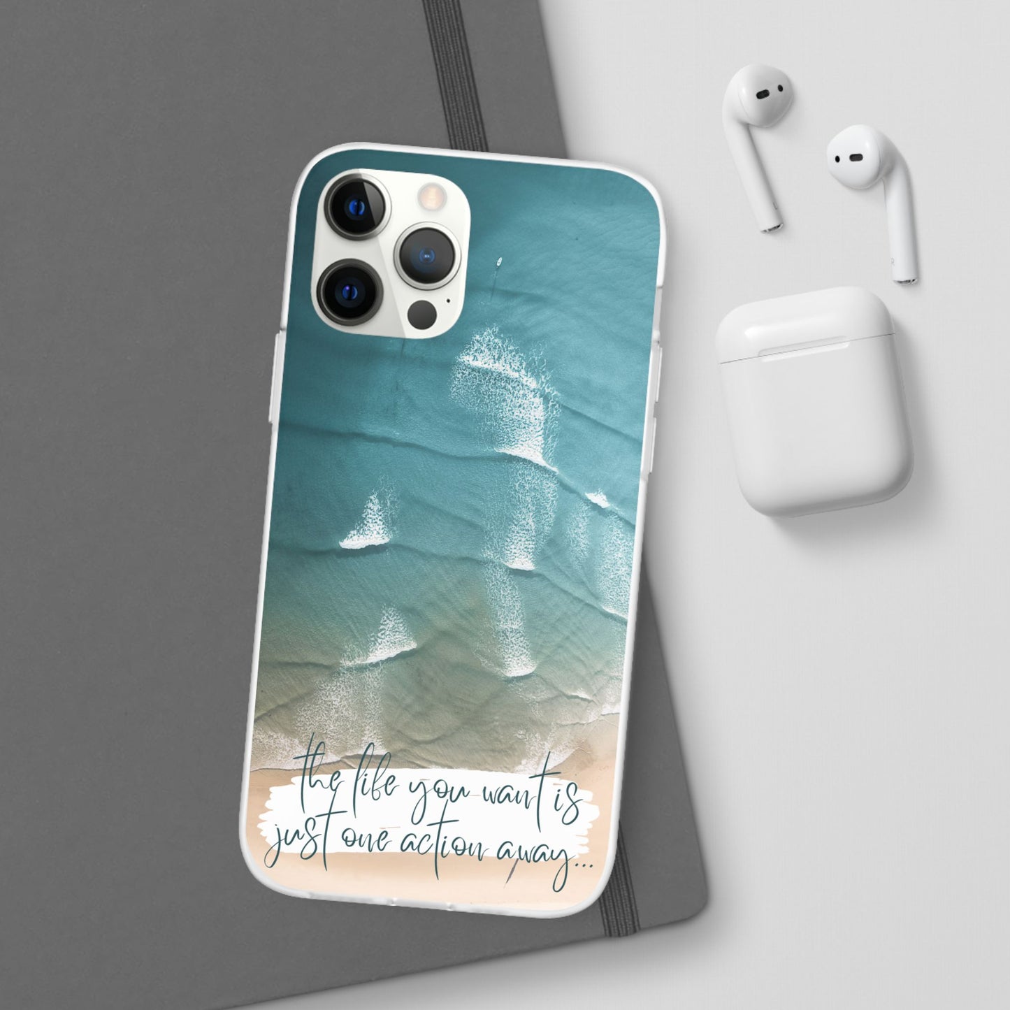 Ocean Waves Inspirational Phone Case, Beach Flexi Case, Life Quote Accessory, Coastal Decor, Gift