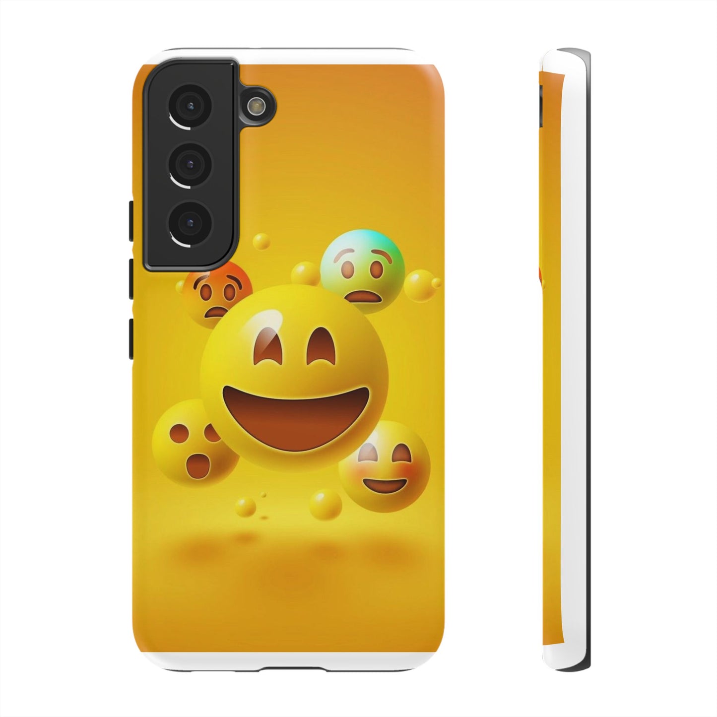 Smiley Face Phone Case, Fun Emoji Phone Cover, Durable Tough Case, Gift for Friends, Bright Yellow Accessory