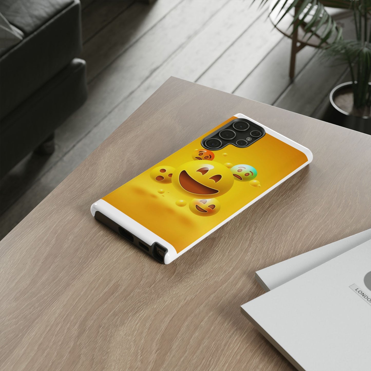Smiley Face Phone Case, Fun Emoji Phone Cover, Durable Tough Case, Gift for Friends, Bright Yellow Accessory