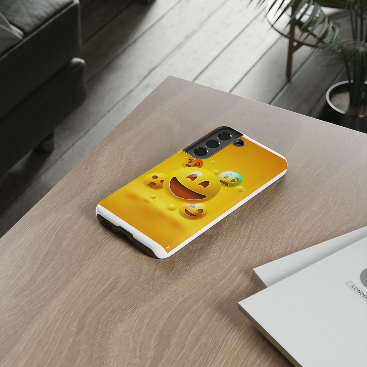 Smiley Face Phone Case, Fun Emoji Phone Cover, Durable Tough Case, Gift for Friends, Bright Yellow Accessory