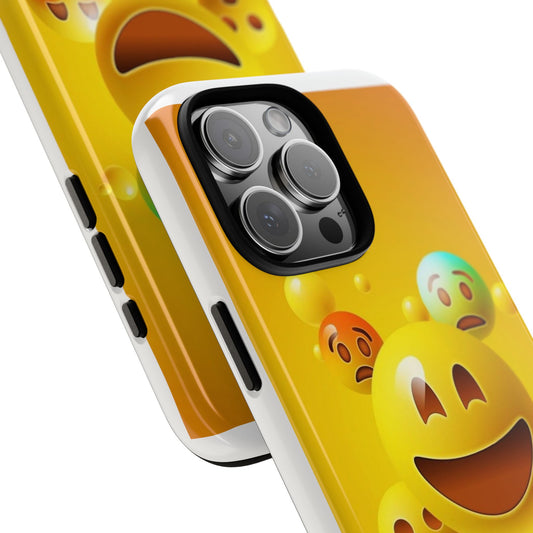 Smiley Face Phone Case, Fun Emoji Phone Cover, Durable Tough Case, Gift for Friends, Bright Yellow Accessory