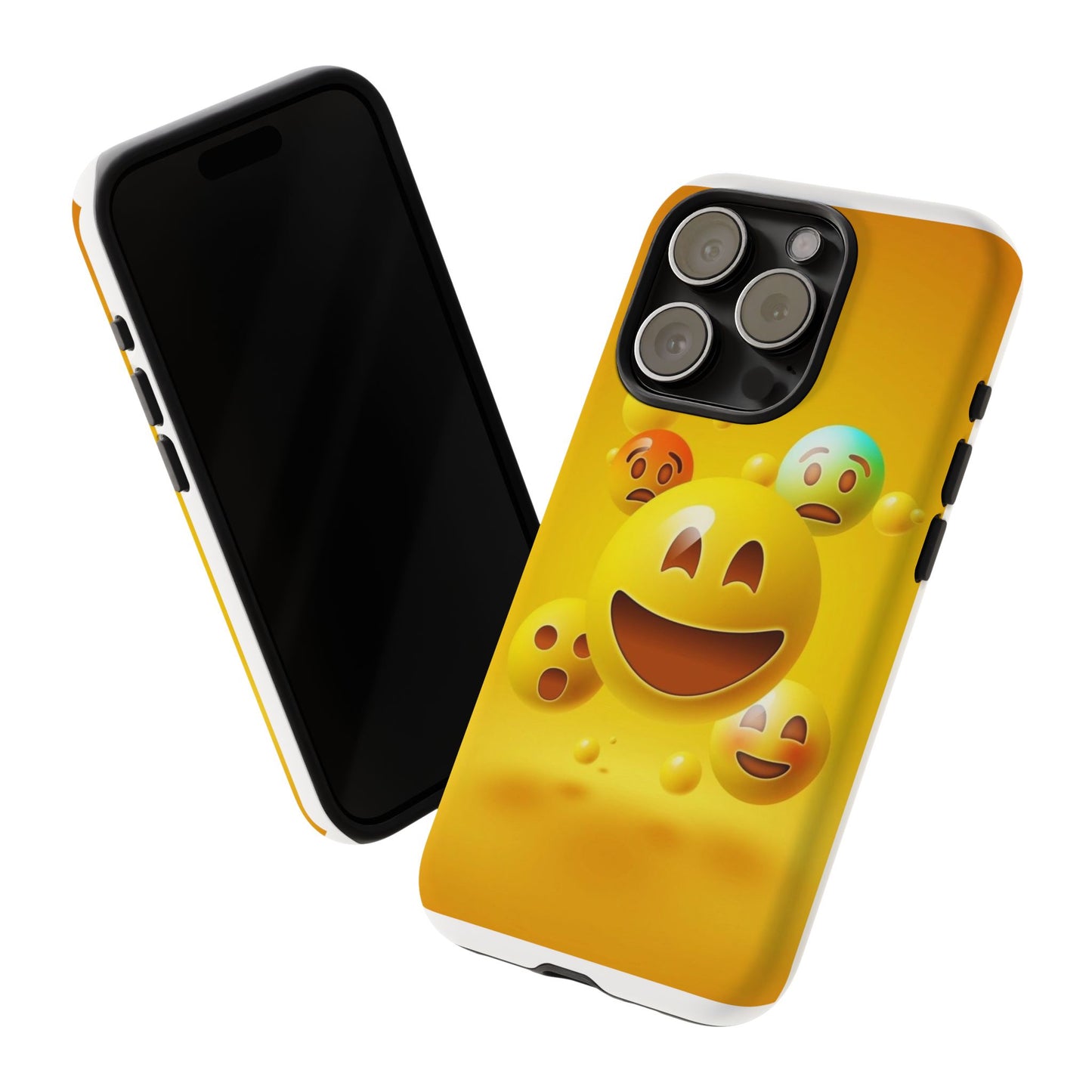 Smiley Face Phone Case, Fun Emoji Phone Cover, Durable Tough Case, Gift for Friends, Bright Yellow Accessory