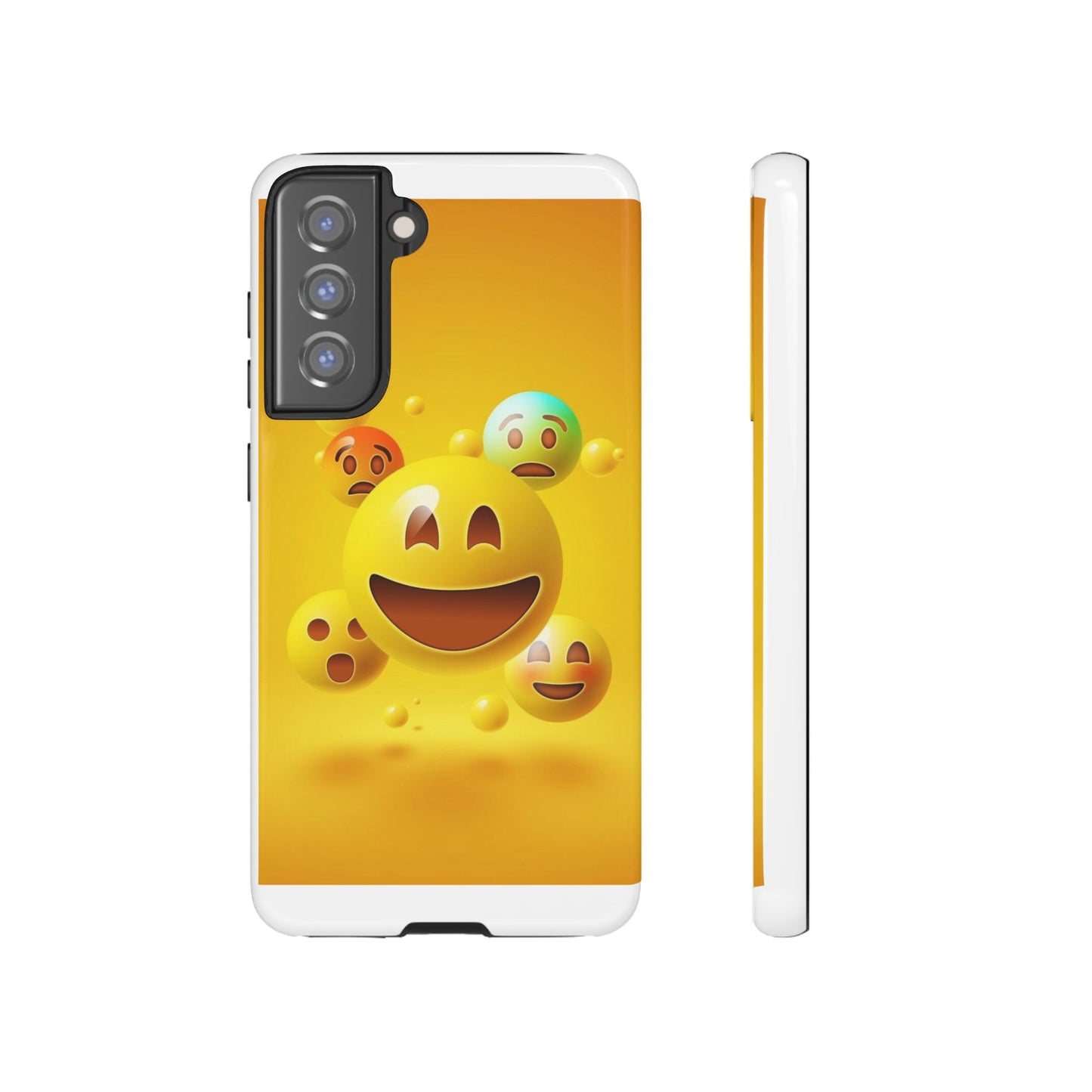 Smiley Face Phone Case, Fun Emoji Phone Cover, Durable Tough Case, Gift for Friends, Bright Yellow Accessory