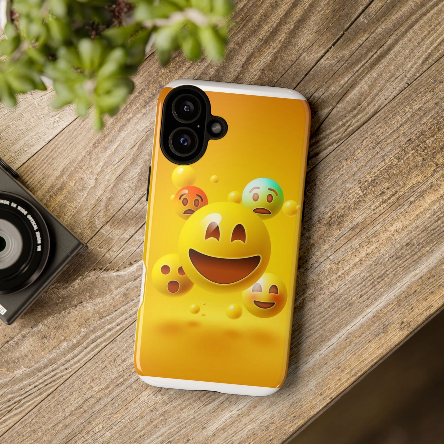 Smiley Face Phone Case, Fun Emoji Phone Cover, Durable Tough Case, Gift for Friends, Bright Yellow Accessory