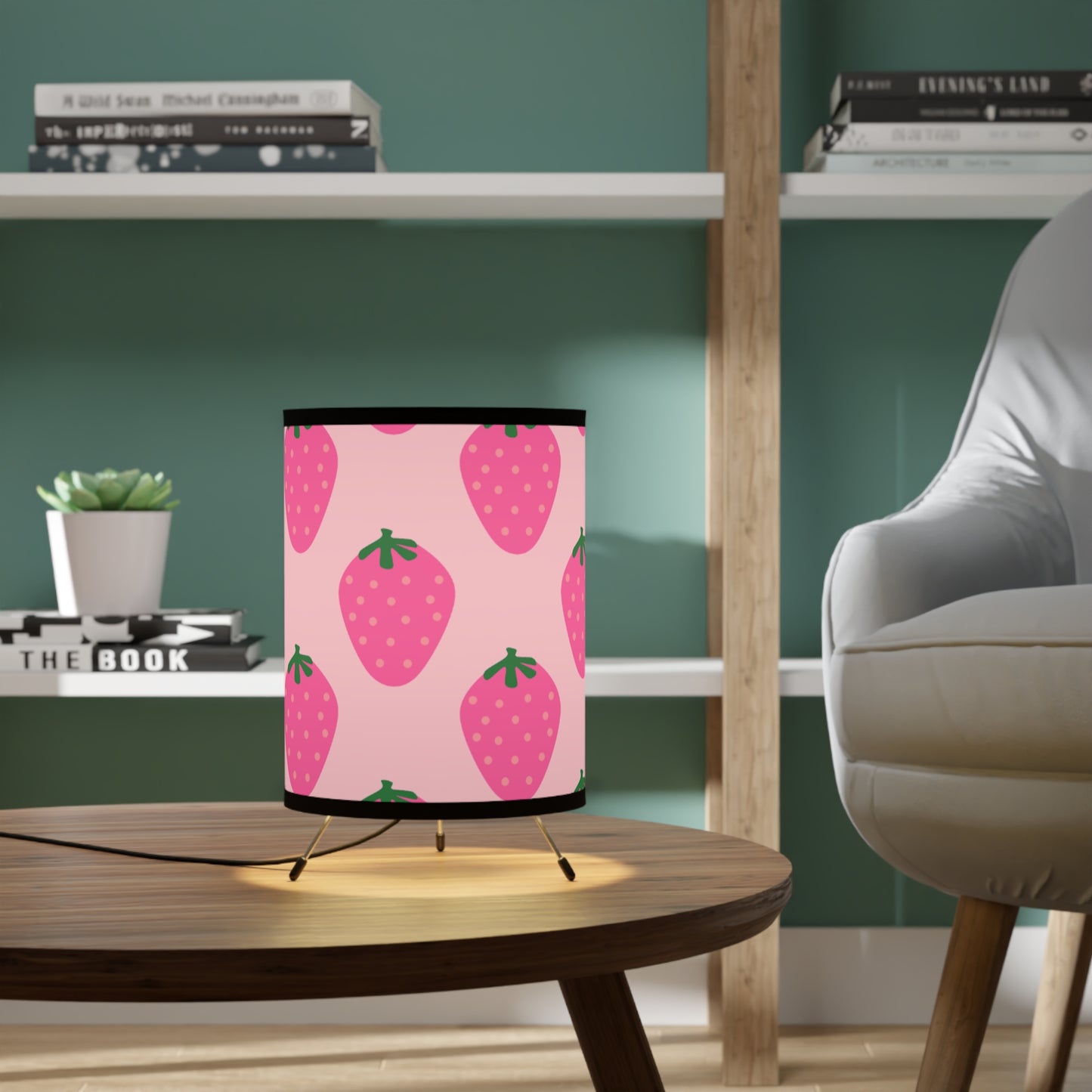 Strawberry Tripod Lamp, Vibrant Lighting Decor for Kids Rooms, Gifts for Garden Lovers, Nursery Decor, Pink Strawberry Shade