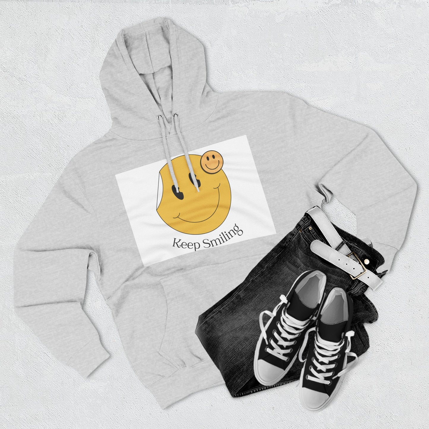 Happy Vibes Fleece Hoodie, Cozy Gift, Keep Smiling Hoodie, Casual Wear, Trendy Sweatshirt, Unisex Fashion