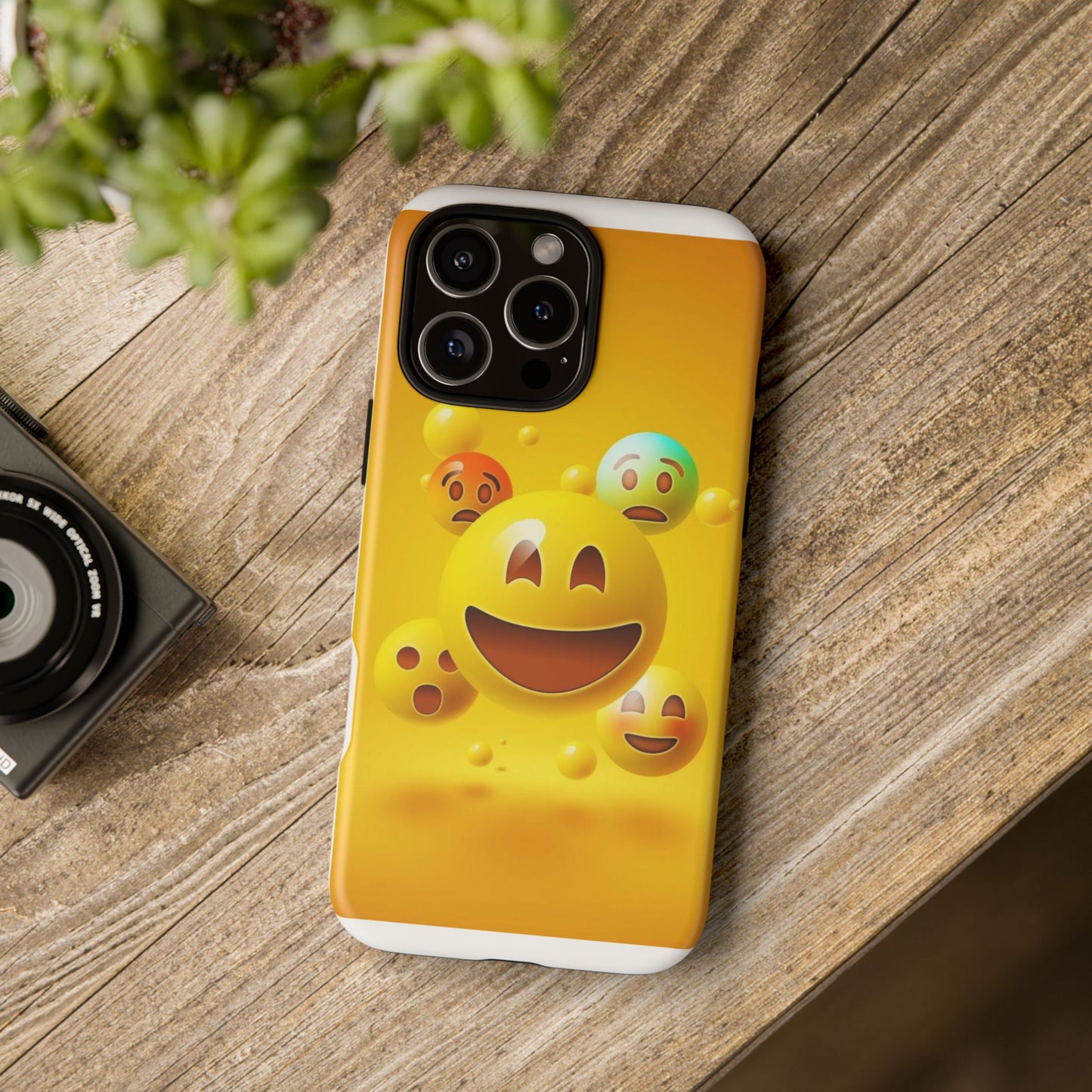 Smiley Face Phone Case, Fun Emoji Phone Cover, Durable Tough Case, Gift for Friends, Bright Yellow Accessory