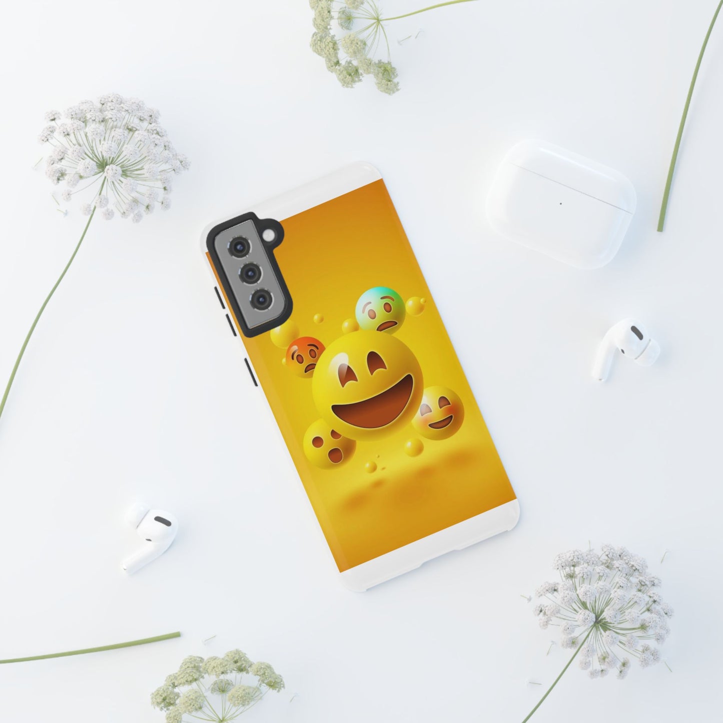 Smiley Face Phone Case, Fun Emoji Phone Cover, Durable Tough Case, Gift for Friends, Bright Yellow Accessory
