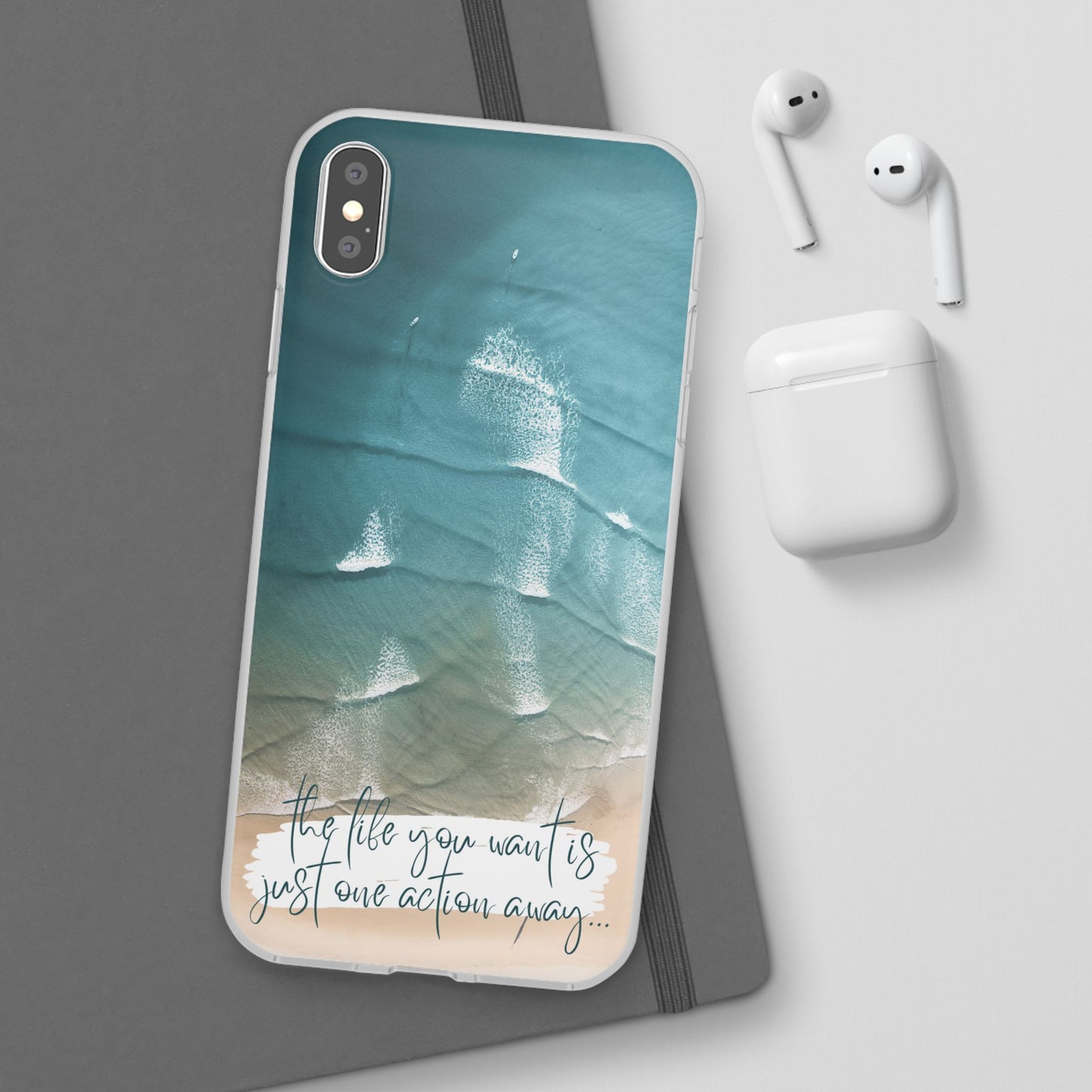 Ocean Waves Inspirational Phone Case, Beach Flexi Case, Life Quote Accessory, Coastal Decor, Gift