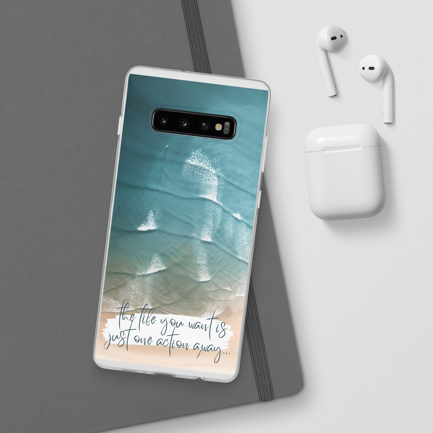 Ocean Waves Inspirational Phone Case, Beach Flexi Case, Life Quote Accessory, Coastal Decor, Gift