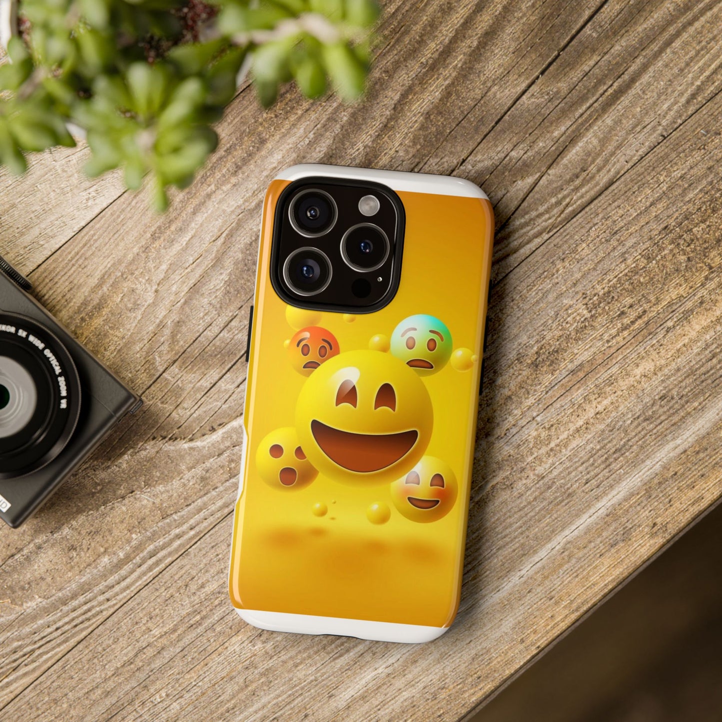 Smiley Face Phone Case, Fun Emoji Phone Cover, Durable Tough Case, Gift for Friends, Bright Yellow Accessory