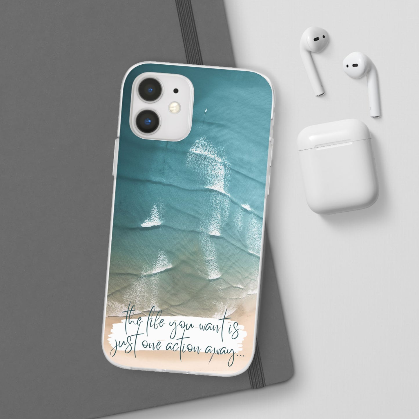 Ocean Waves Inspirational Phone Case, Beach Flexi Case, Life Quote Accessory, Coastal Decor, Gift