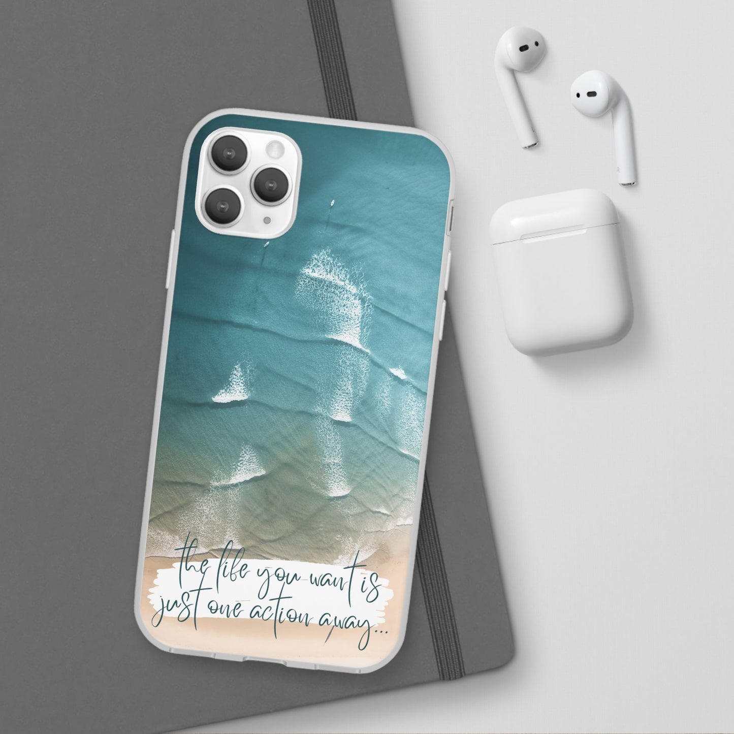 Ocean Waves Inspirational Phone Case, Beach Flexi Case, Life Quote Accessory, Coastal Decor, Gift