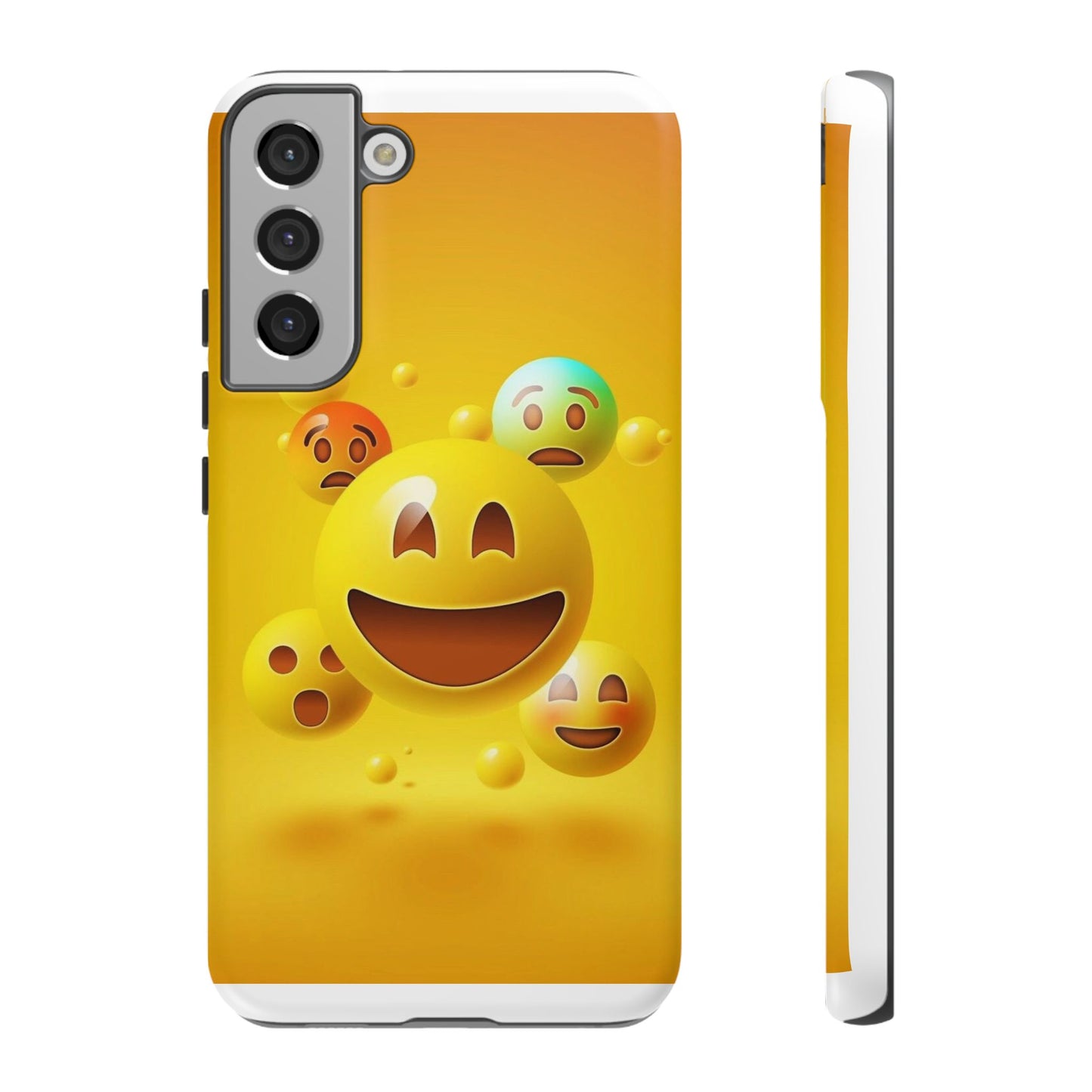Smiley Face Phone Case, Fun Emoji Phone Cover, Durable Tough Case, Gift for Friends, Bright Yellow Accessory