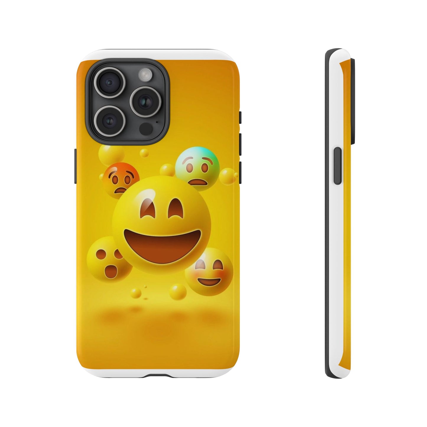 Smiley Face Phone Case, Fun Emoji Phone Cover, Durable Tough Case, Gift for Friends, Bright Yellow Accessory