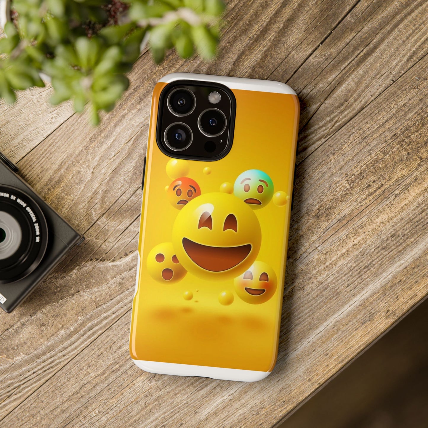 Smiley Face Phone Case, Fun Emoji Phone Cover, Durable Tough Case, Gift for Friends, Bright Yellow Accessory