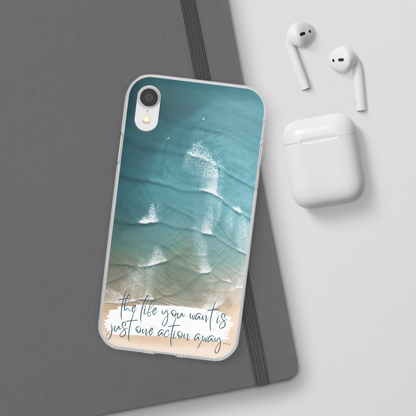 Ocean Waves Inspirational Phone Case, Beach Flexi Case, Life Quote Accessory, Coastal Decor, Gift