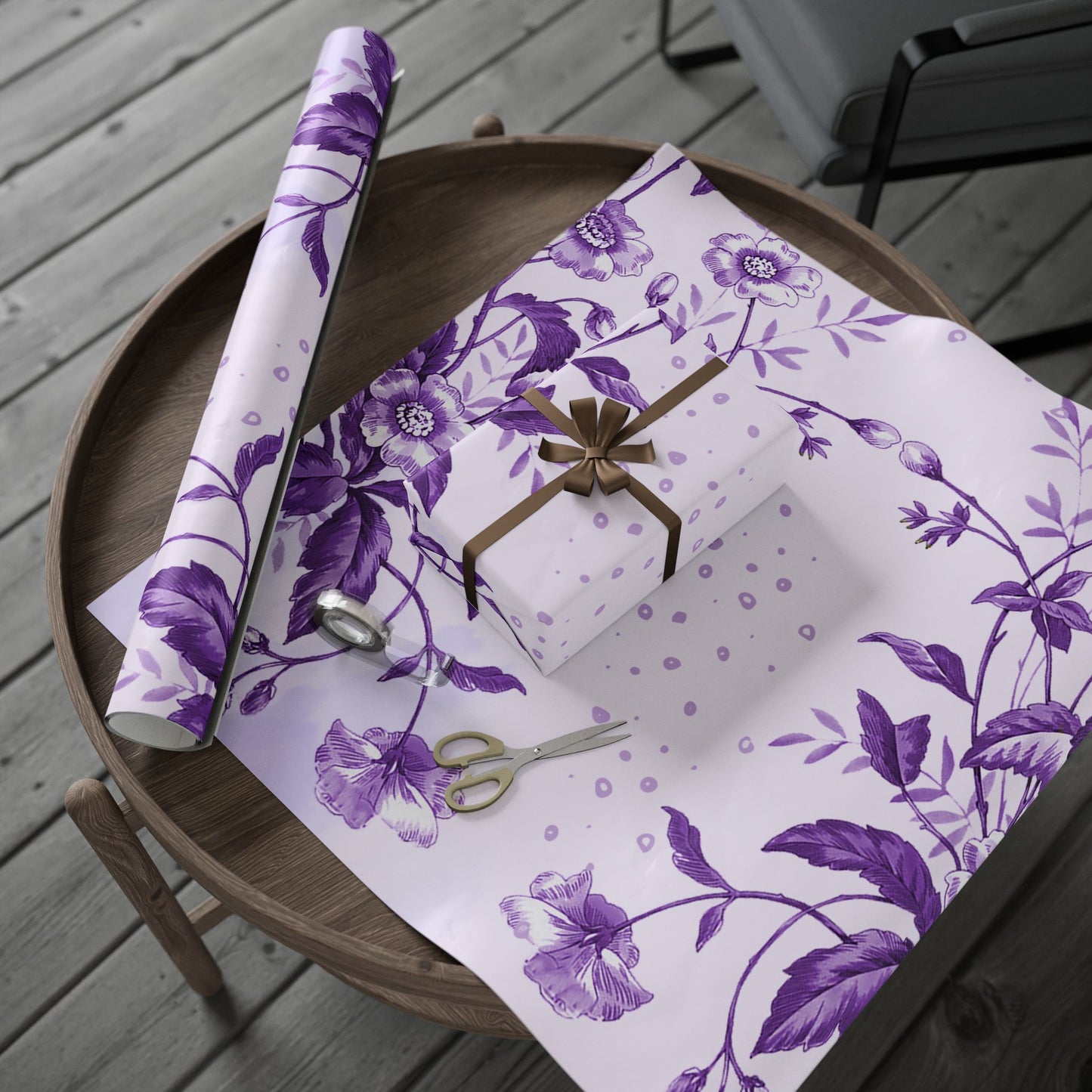 Elegant Floral Wrapping Paper, Luxury Gift Wrap, Purple Floral Design, Birthday, Wedding, Holiday Gift Wrap, Eco-friendly