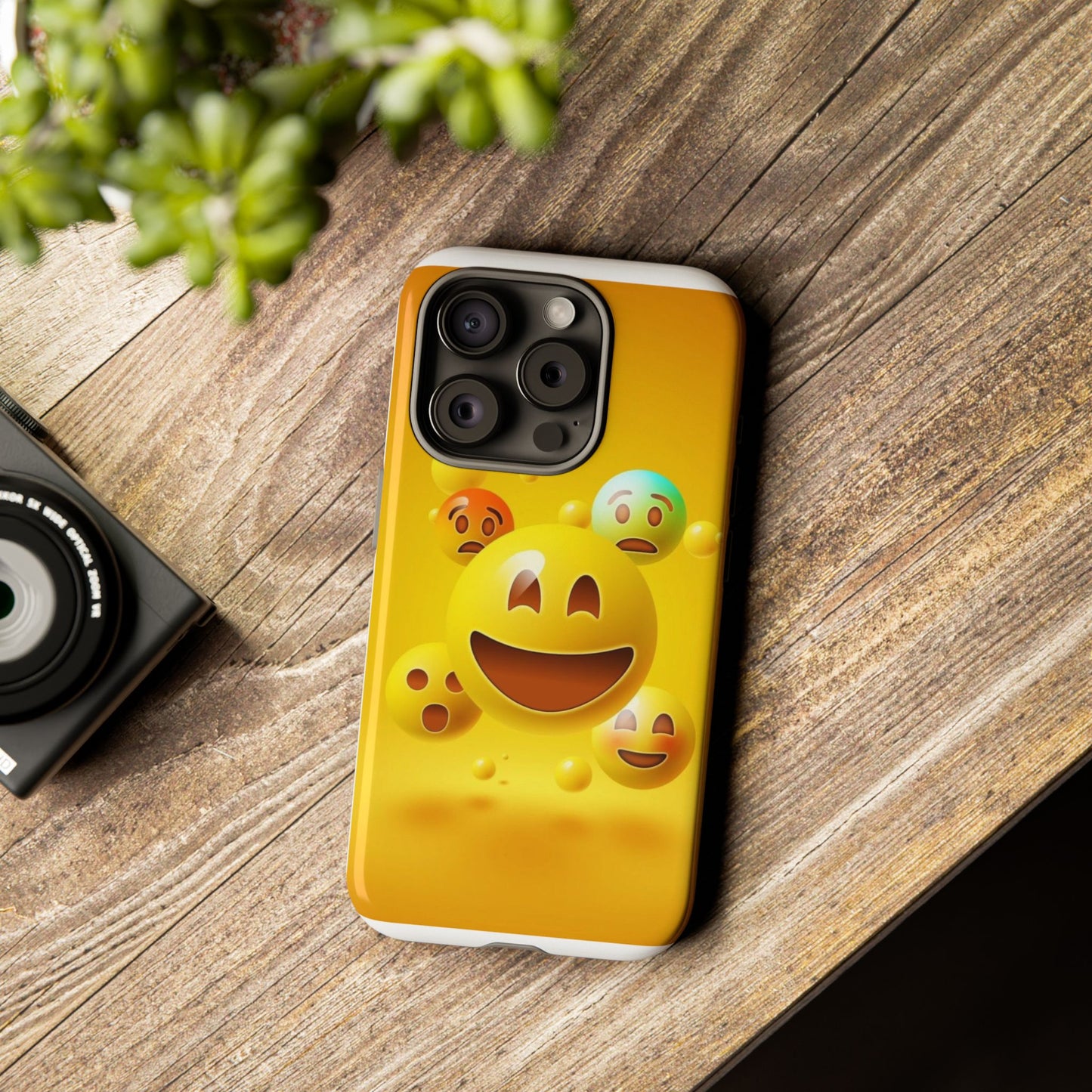 Smiley Face Phone Case, Fun Emoji Phone Cover, Durable Tough Case, Gift for Friends, Bright Yellow Accessory