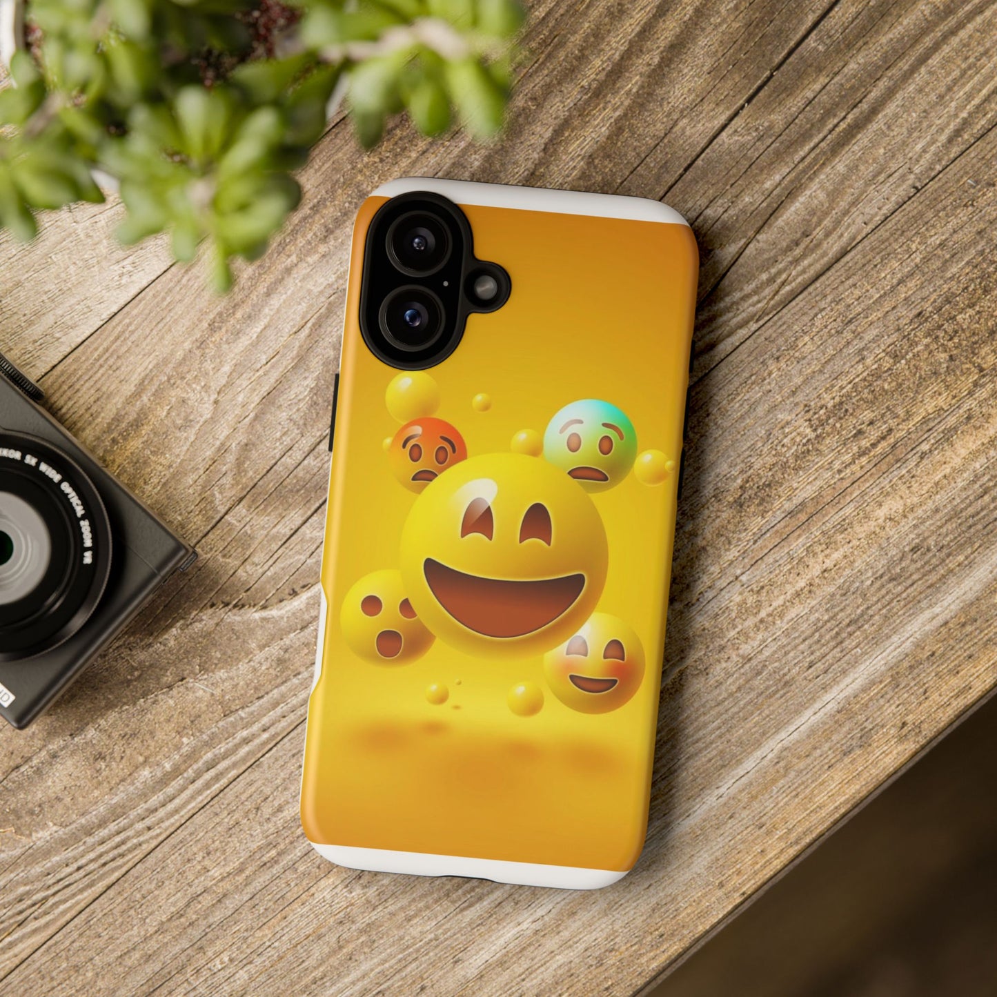 Smiley Face Phone Case, Fun Emoji Phone Cover, Durable Tough Case, Gift for Friends, Bright Yellow Accessory