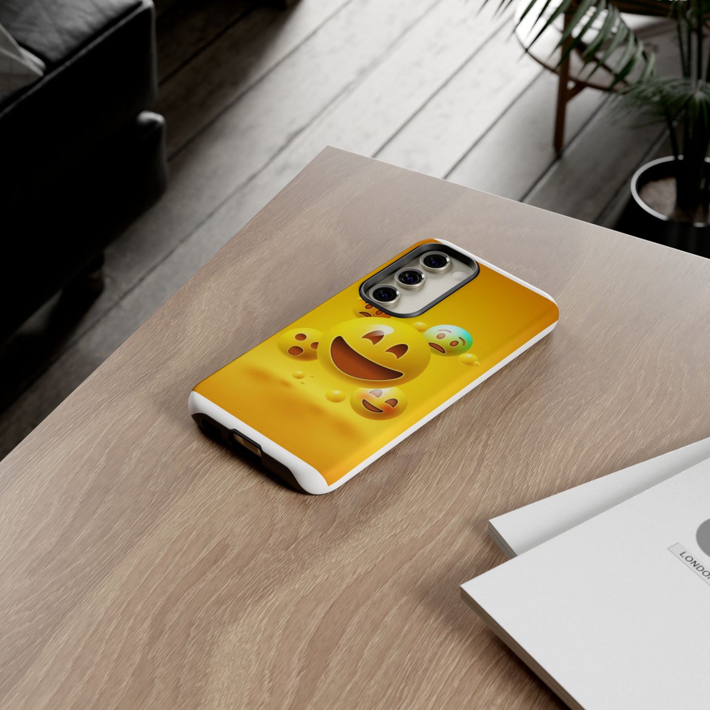 Smiley Face Phone Case, Fun Emoji Phone Cover, Durable Tough Case, Gift for Friends, Bright Yellow Accessory