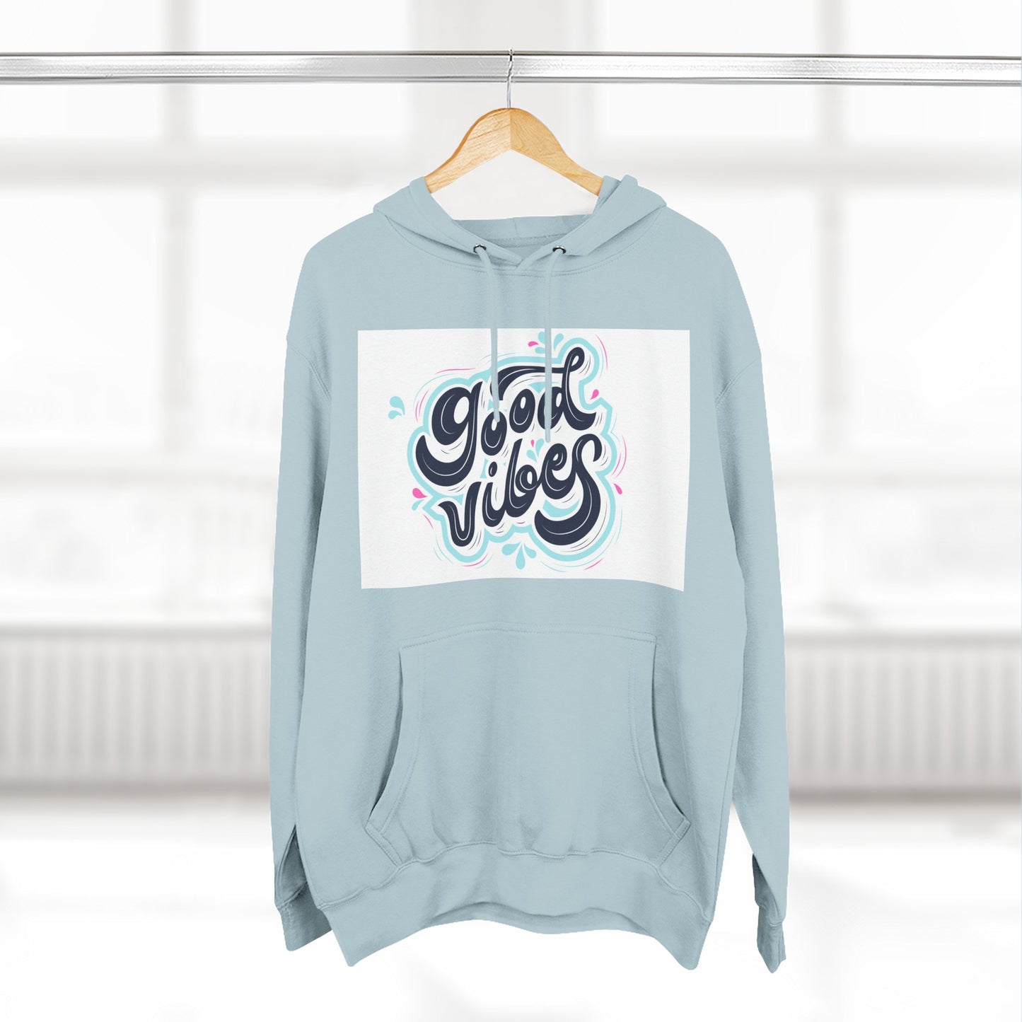 Good Vibes Three-Panel Fleece Hoodie | Cozy Streetwear, Perfect for Casual Outings, Unisex Gift, Inspirational Wear, Everyday Comfort