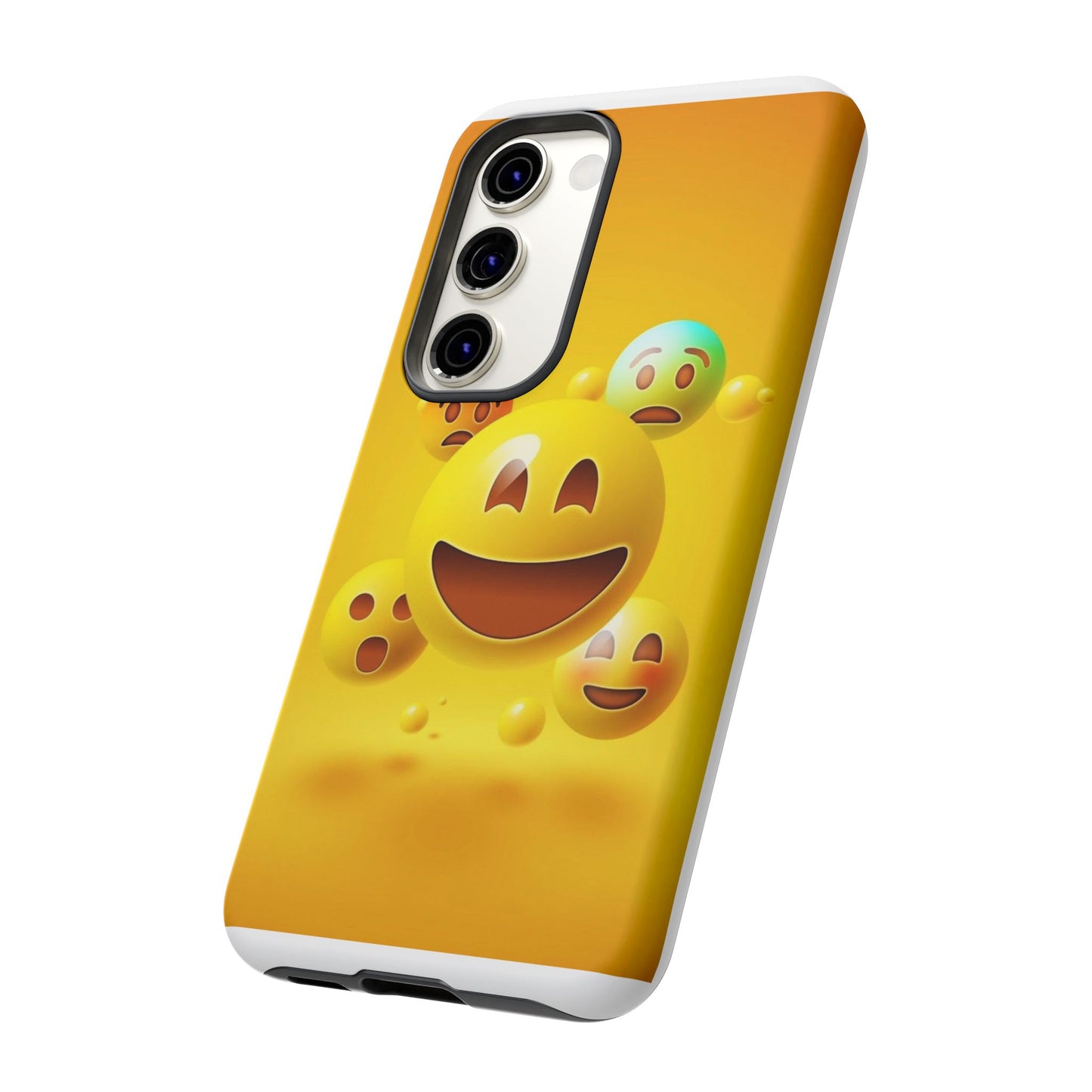 Smiley Face Phone Case, Fun Emoji Phone Cover, Durable Tough Case, Gift for Friends, Bright Yellow Accessory
