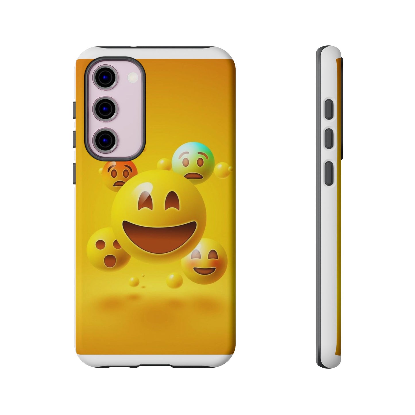Smiley Face Phone Case, Fun Emoji Phone Cover, Durable Tough Case, Gift for Friends, Bright Yellow Accessory