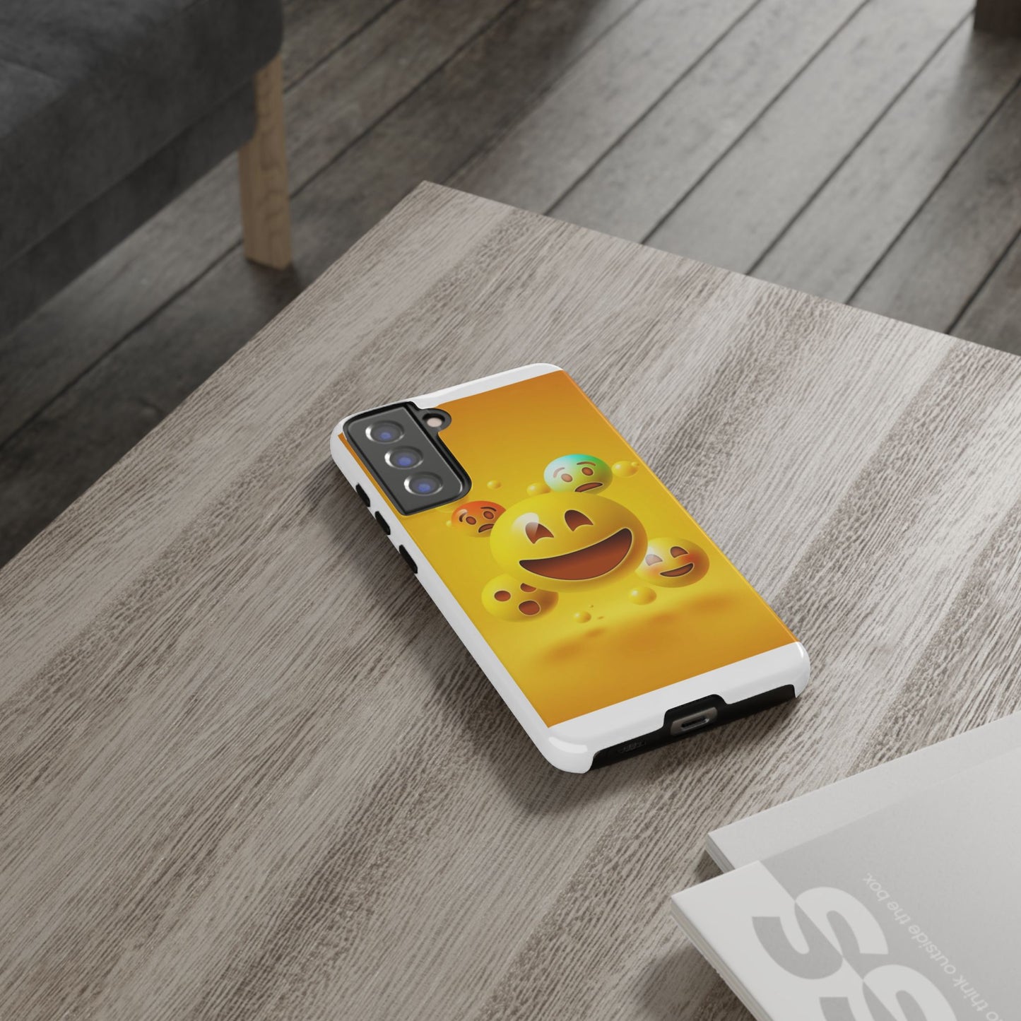 Smiley Face Phone Case, Fun Emoji Phone Cover, Durable Tough Case, Gift for Friends, Bright Yellow Accessory