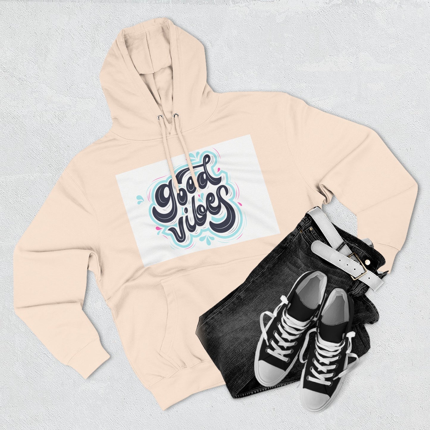 Good Vibes Three-Panel Fleece Hoodie | Cozy Streetwear, Perfect for Casual Outings, Unisex Gift, Inspirational Wear, Everyday Comfort