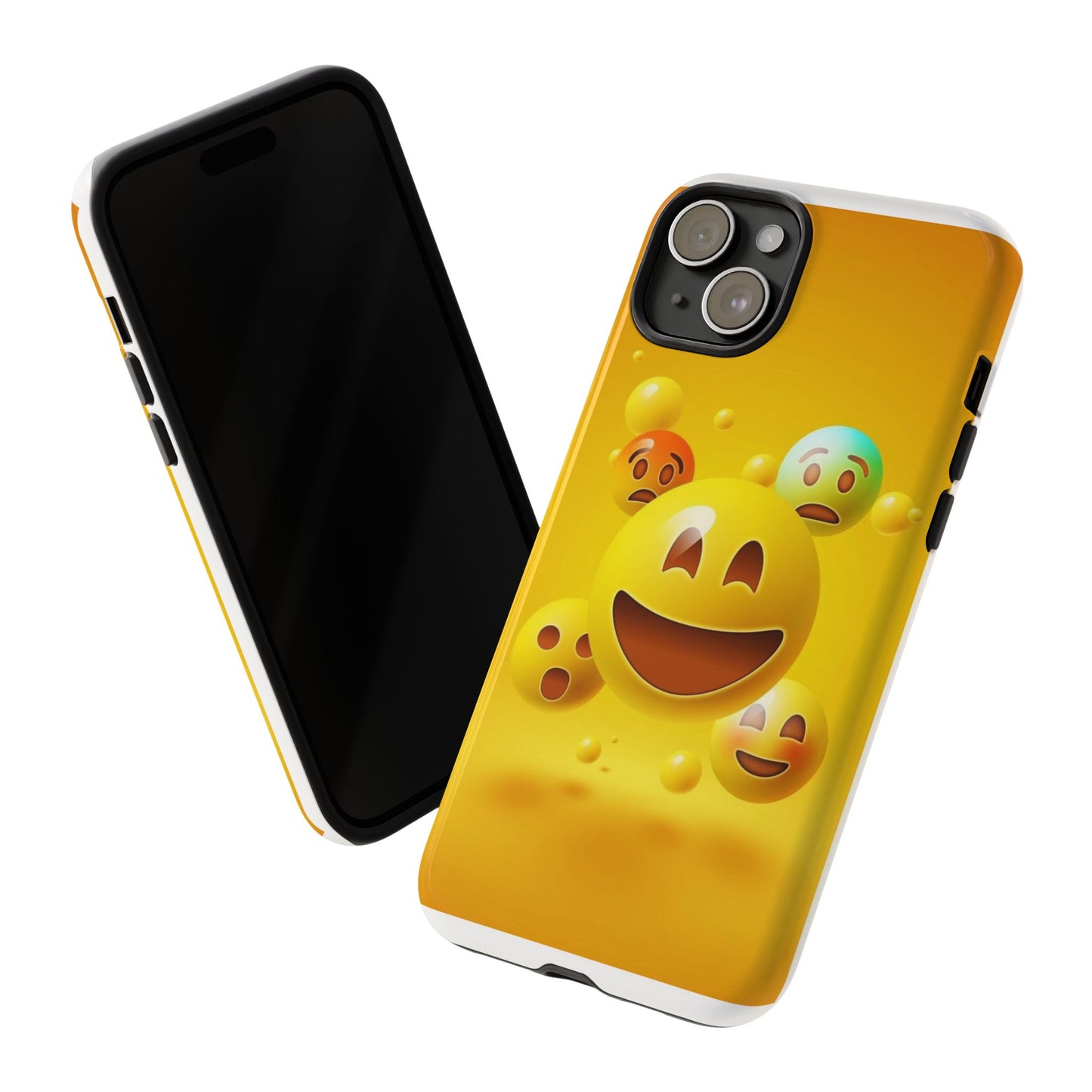 Smiley Face Phone Case, Fun Emoji Phone Cover, Durable Tough Case, Gift for Friends, Bright Yellow Accessory