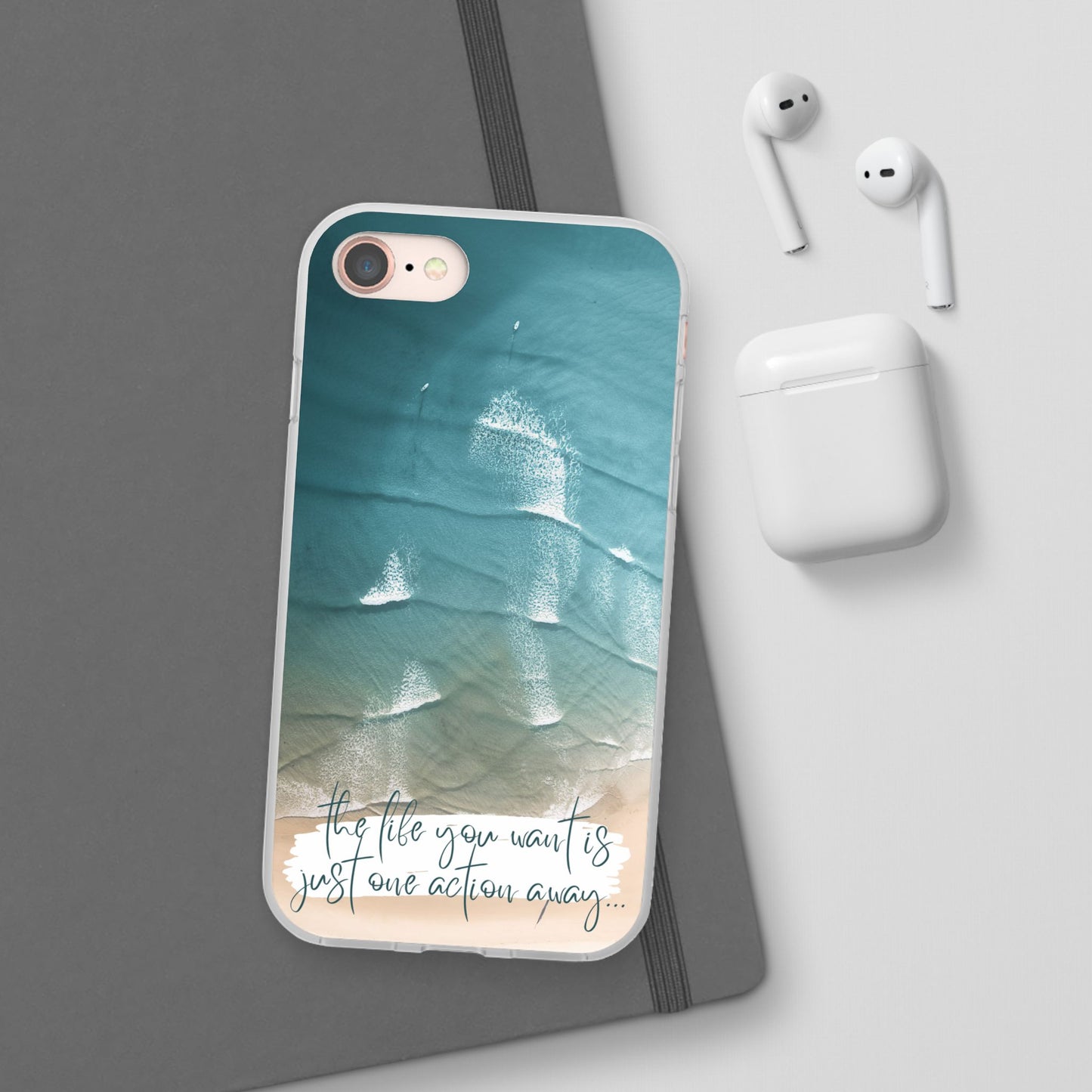Ocean Waves Inspirational Phone Case, Beach Flexi Case, Life Quote Accessory, Coastal Decor, Gift