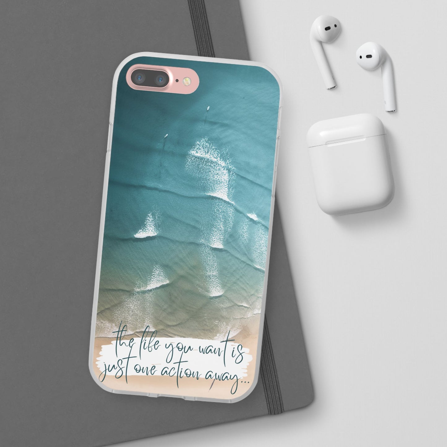 Ocean Waves Inspirational Phone Case, Beach Flexi Case, Life Quote Accessory, Coastal Decor, Gift