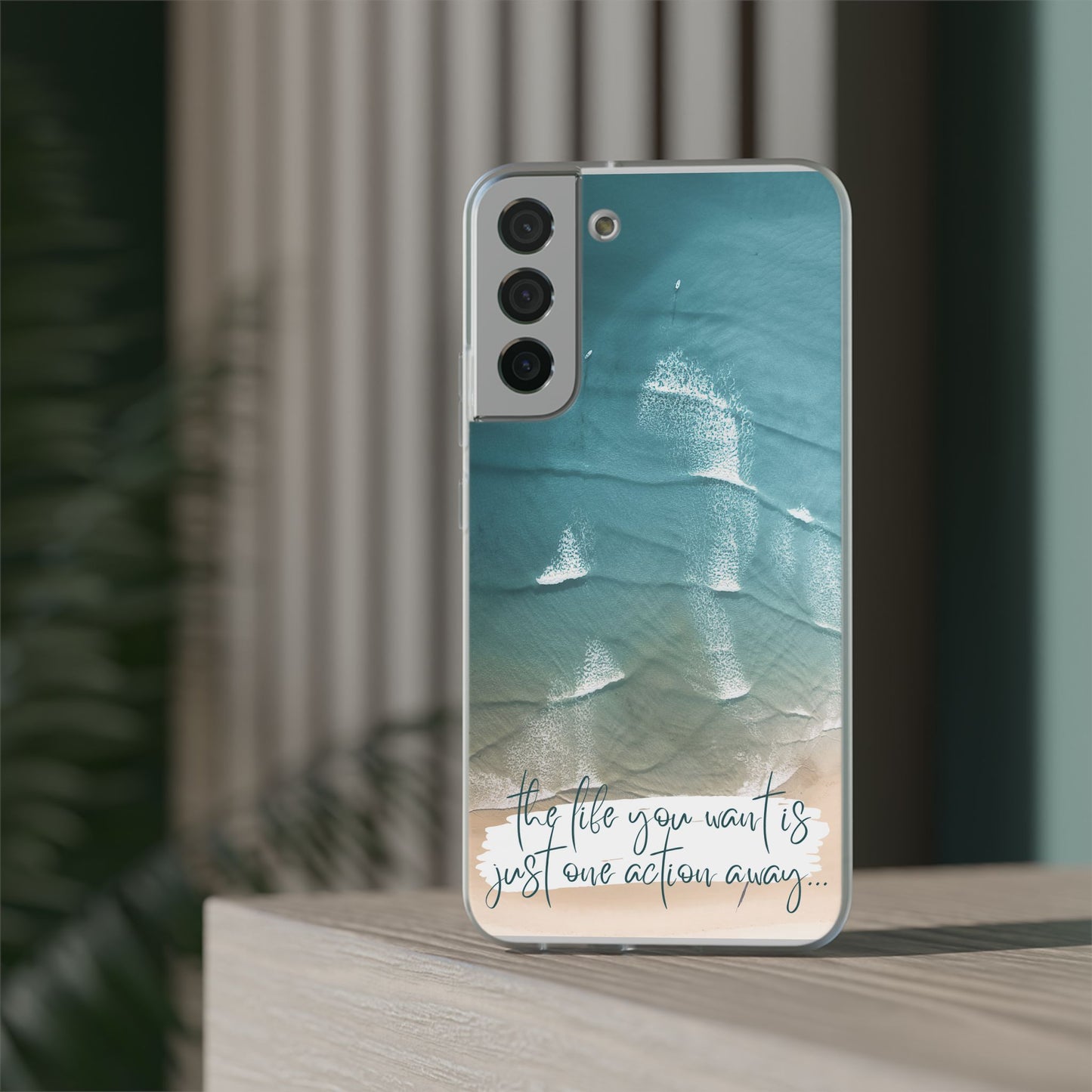 Ocean Waves Inspirational Phone Case, Beach Flexi Case, Life Quote Accessory, Coastal Decor, Gift