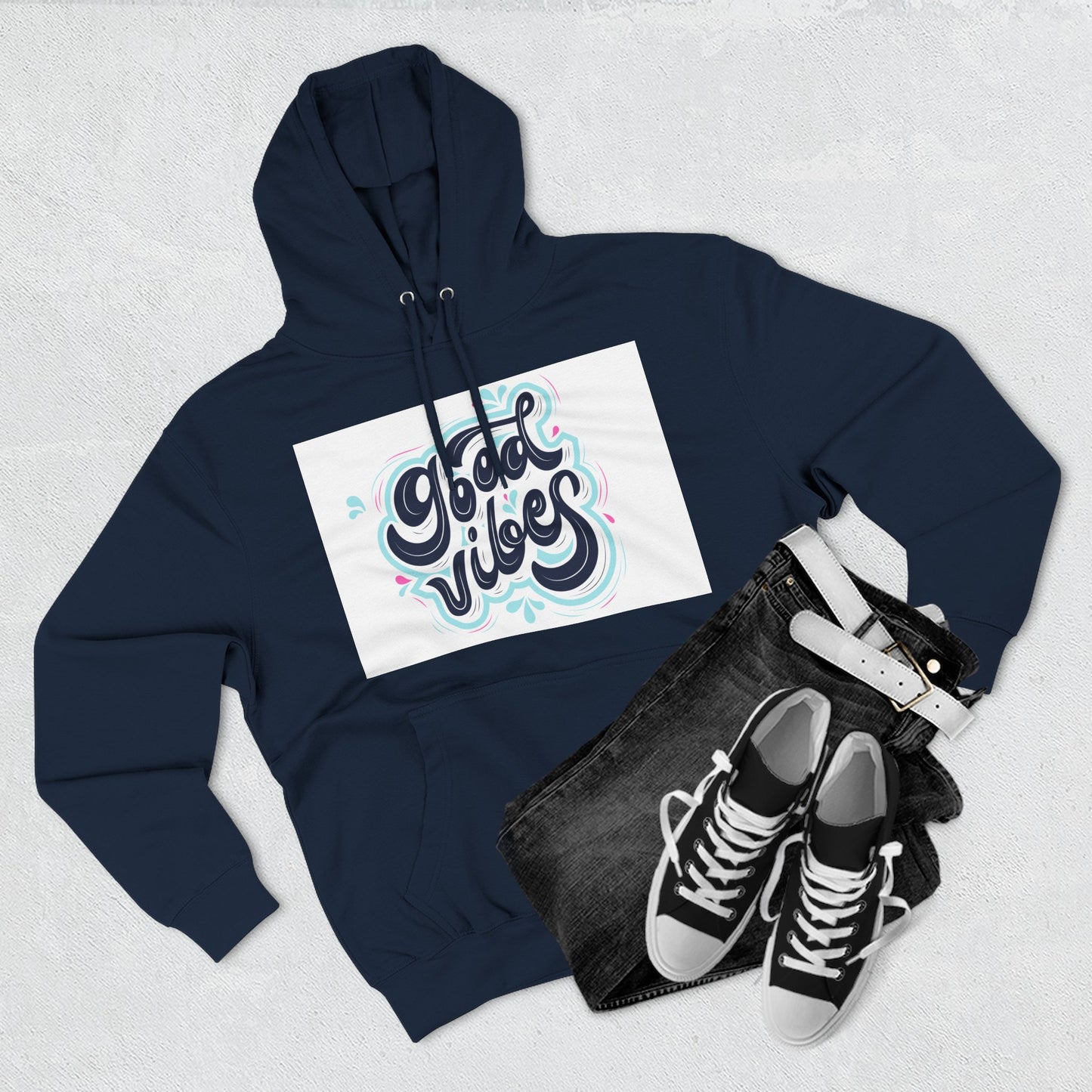 Good Vibes Three-Panel Fleece Hoodie | Cozy Streetwear, Perfect for Casual Outings, Unisex Gift, Inspirational Wear, Everyday Comfort