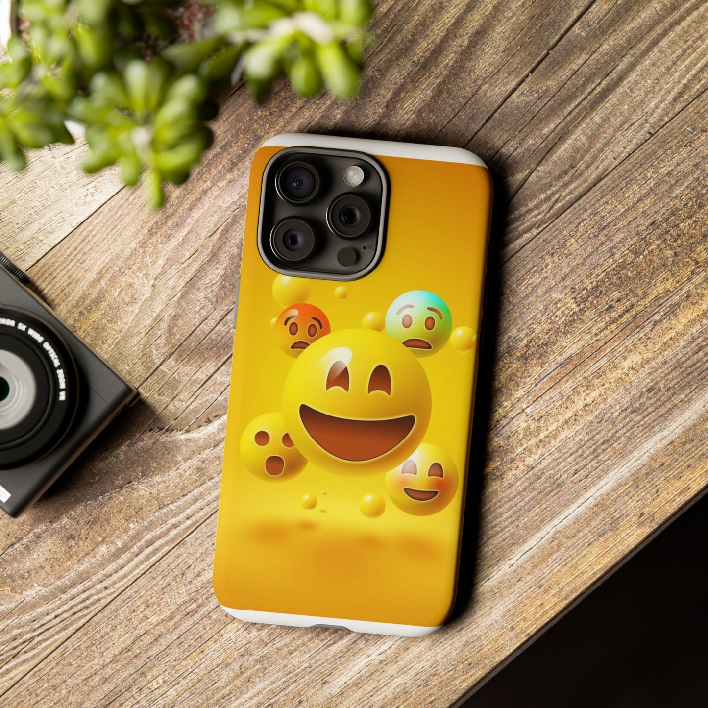 Smiley Face Phone Case, Fun Emoji Phone Cover, Durable Tough Case, Gift for Friends, Bright Yellow Accessory