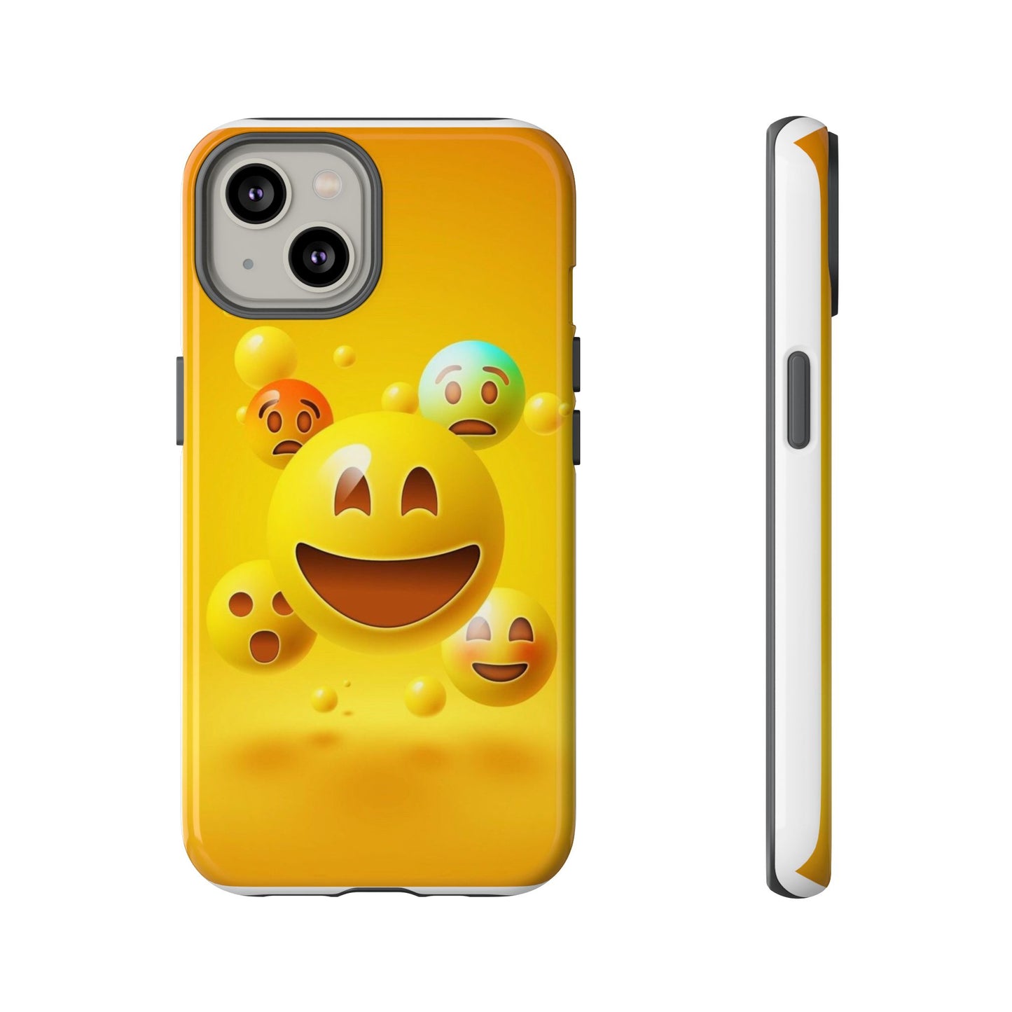 Smiley Face Phone Case, Fun Emoji Phone Cover, Durable Tough Case, Gift for Friends, Bright Yellow Accessory