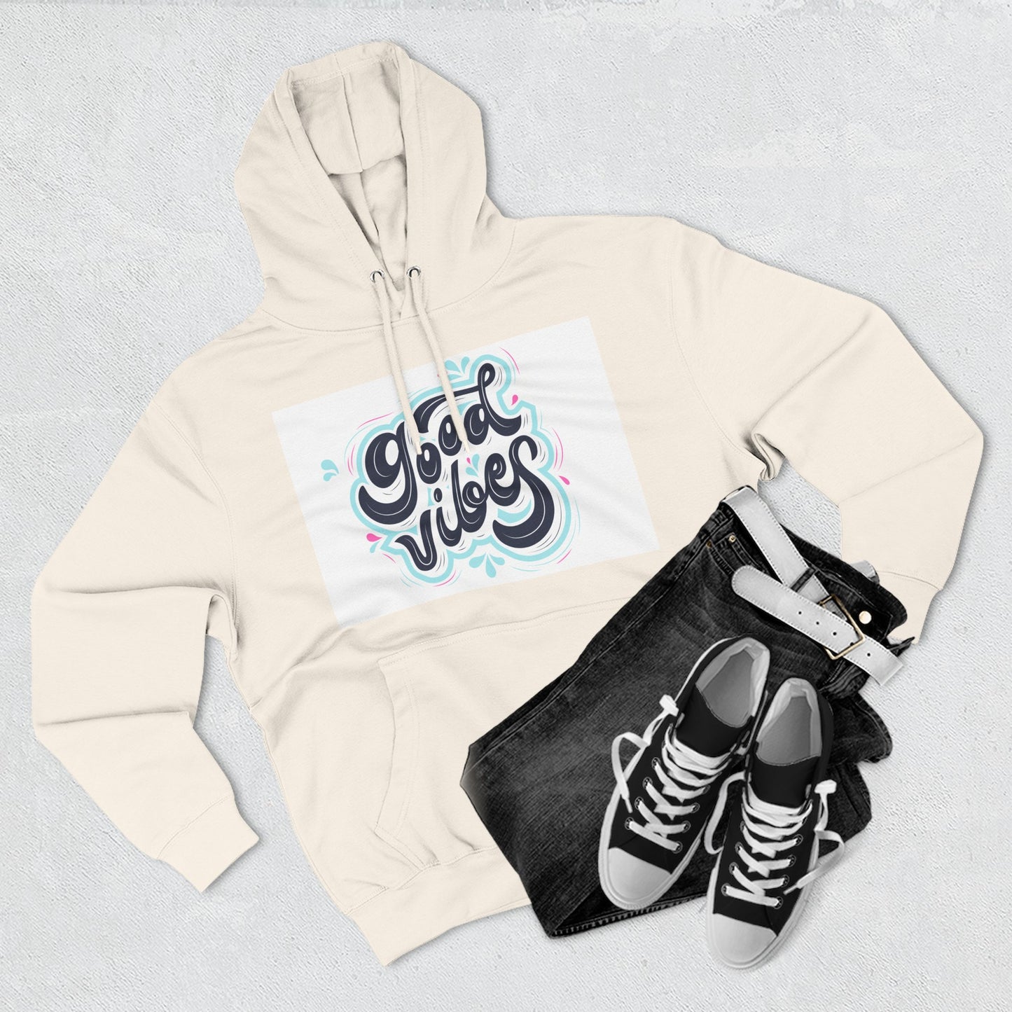 Good Vibes Three-Panel Fleece Hoodie | Cozy Streetwear, Perfect for Casual Outings, Unisex Gift, Inspirational Wear, Everyday Comfort