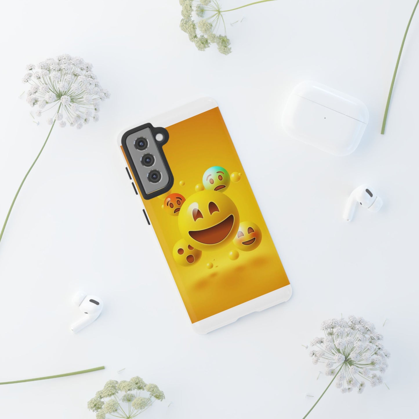 Smiley Face Phone Case, Fun Emoji Phone Cover, Durable Tough Case, Gift for Friends, Bright Yellow Accessory